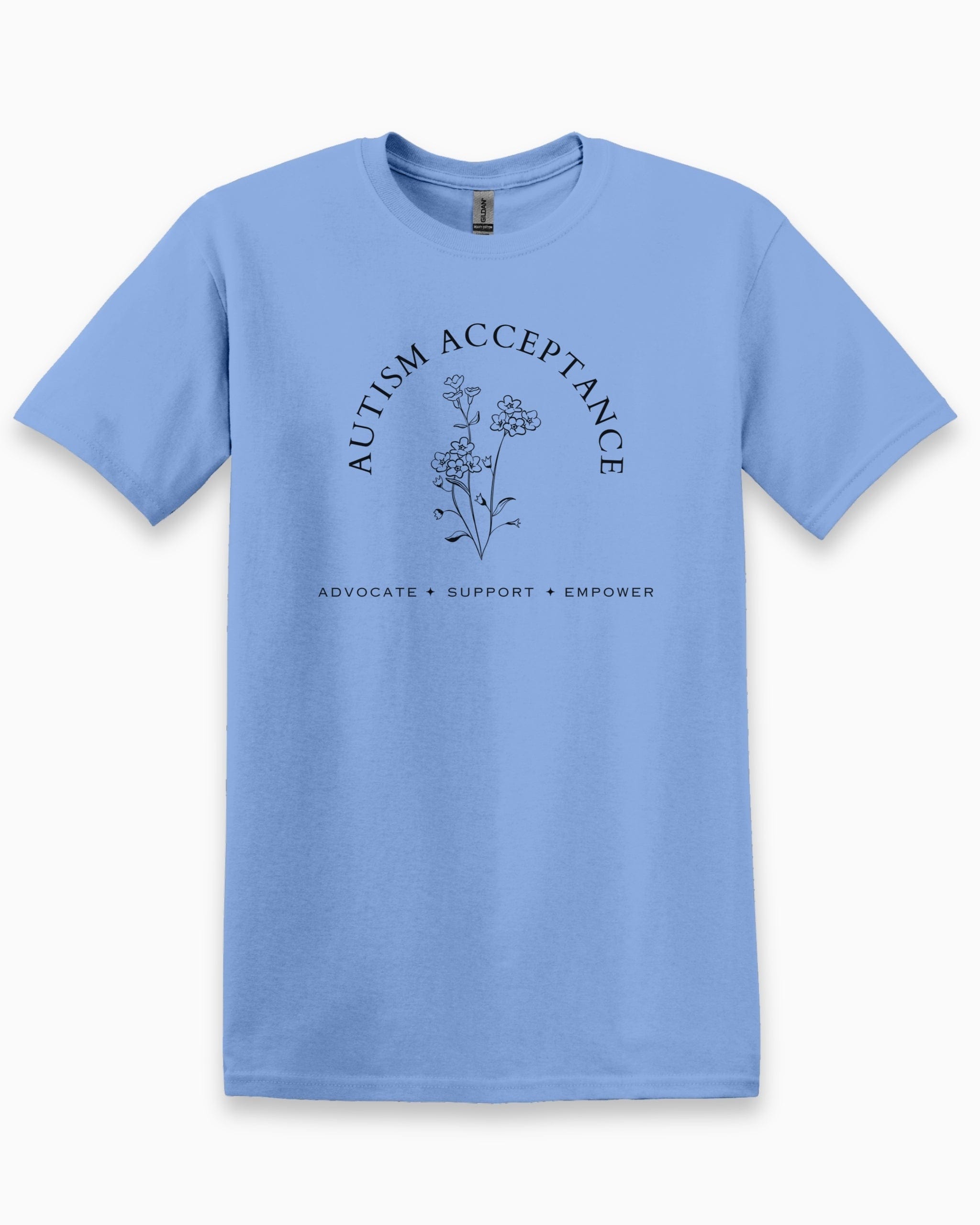 Autism Acceptance - Advocate Support Empower Tee-Carolina Blue-Neurodiversity, ADHD & Autism Awareness & Acceptance T-Shirt by Daily Bloom