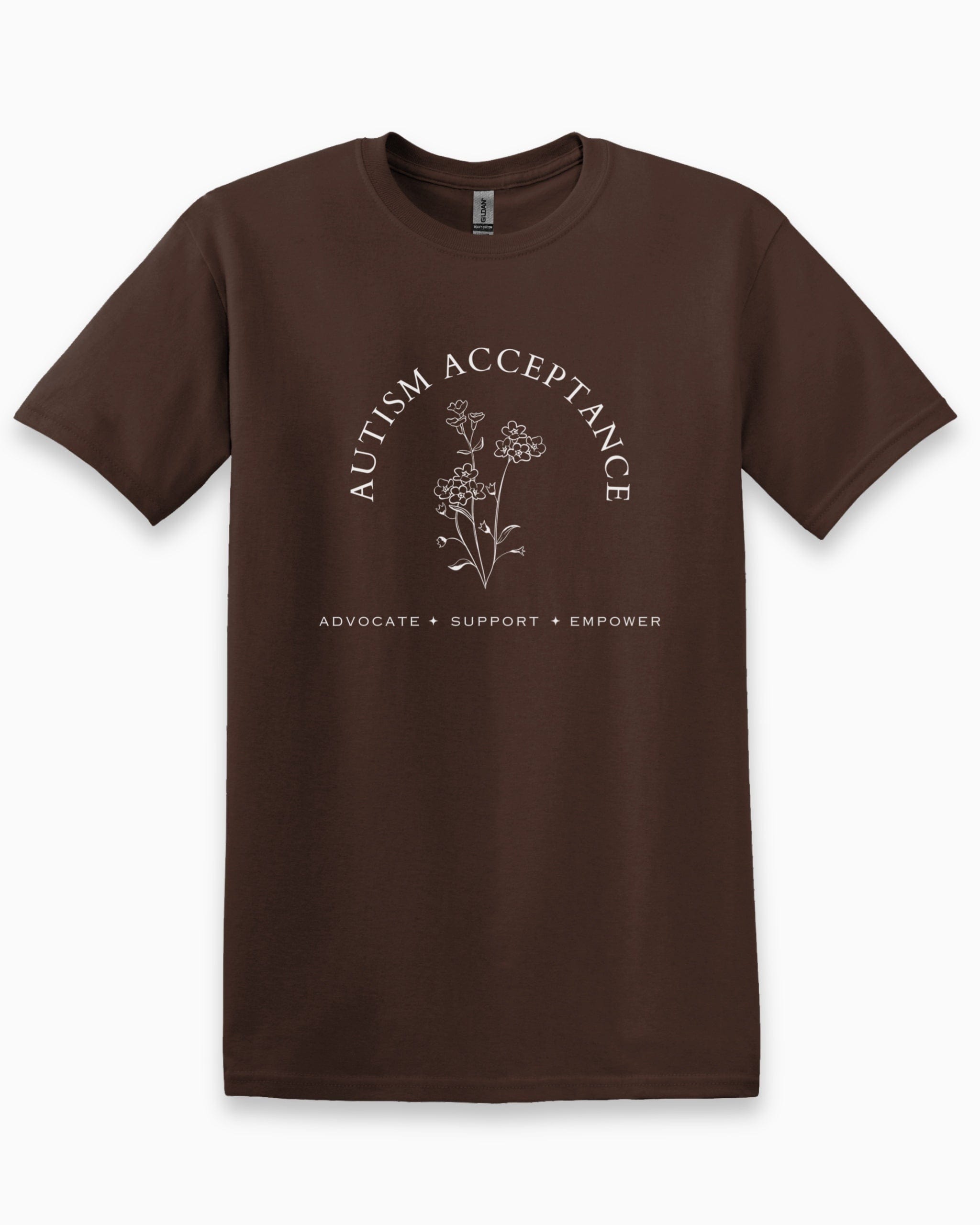 Autism Acceptance - Advocate Support Empower Tee-Dark Chocolate-Neurodiversity, ADHD & Autism Awareness & Acceptance T-Shirt by Daily Bloom