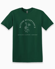 Autism Acceptance - Advocate Support Empower Tee-Forest Green-Neurodiversity, ADHD & Autism Awareness & Acceptance T-Shirt by Daily Bloom