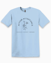 Autism Acceptance - Advocate Support Empower Tee-Light Blue-Neurodiversity, ADHD & Autism Awareness & Acceptance T-Shirt by Daily Bloom