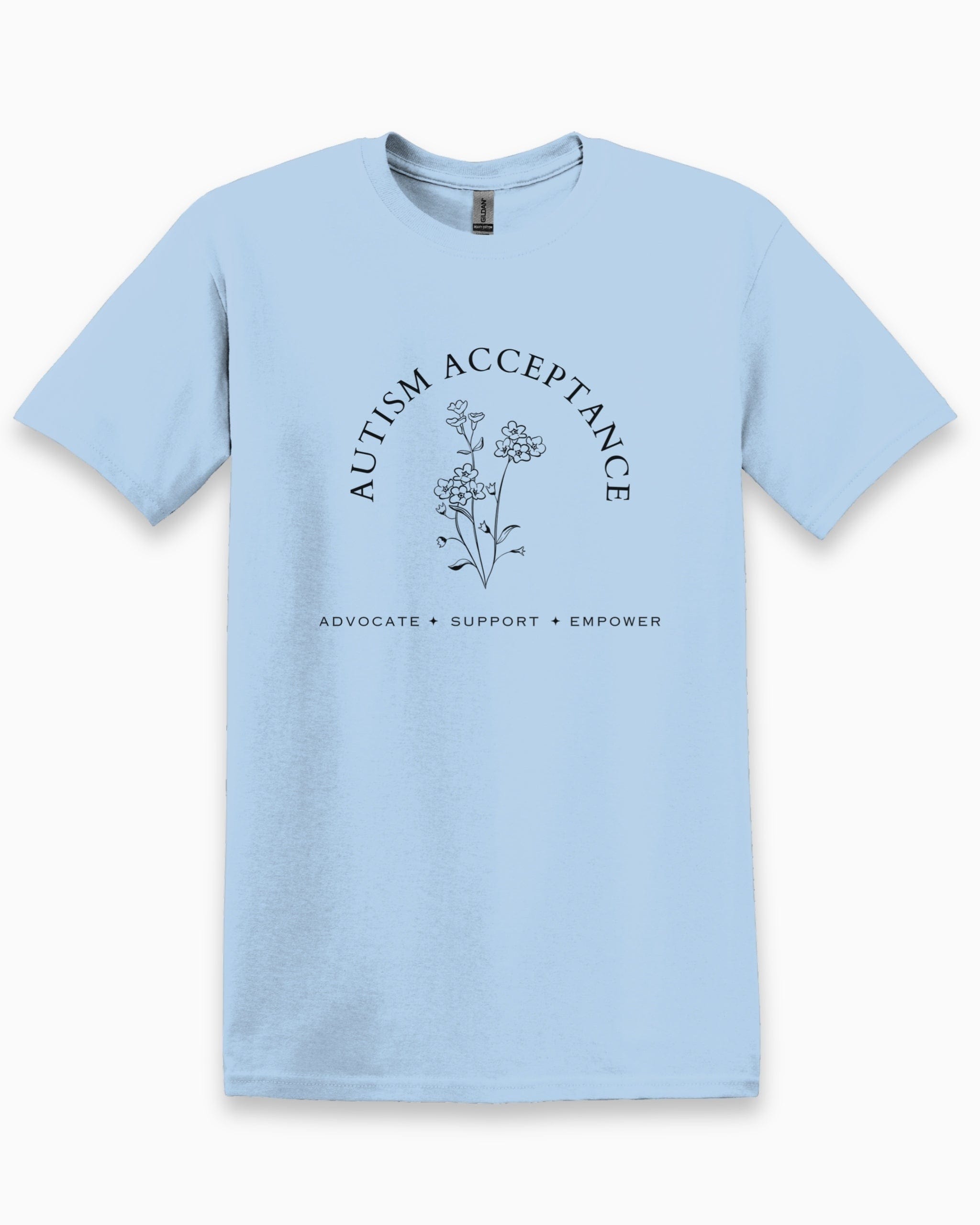 Autism Acceptance - Advocate Support Empower Tee-Light Blue-Neurodiversity, ADHD & Autism Awareness & Acceptance T-Shirt by Daily Bloom