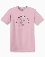 Autism Acceptance - Advocate Support Empower Tee-Light Pink-Neurodiversity, ADHD & Autism Awareness & Acceptance T-Shirt by Daily Bloom