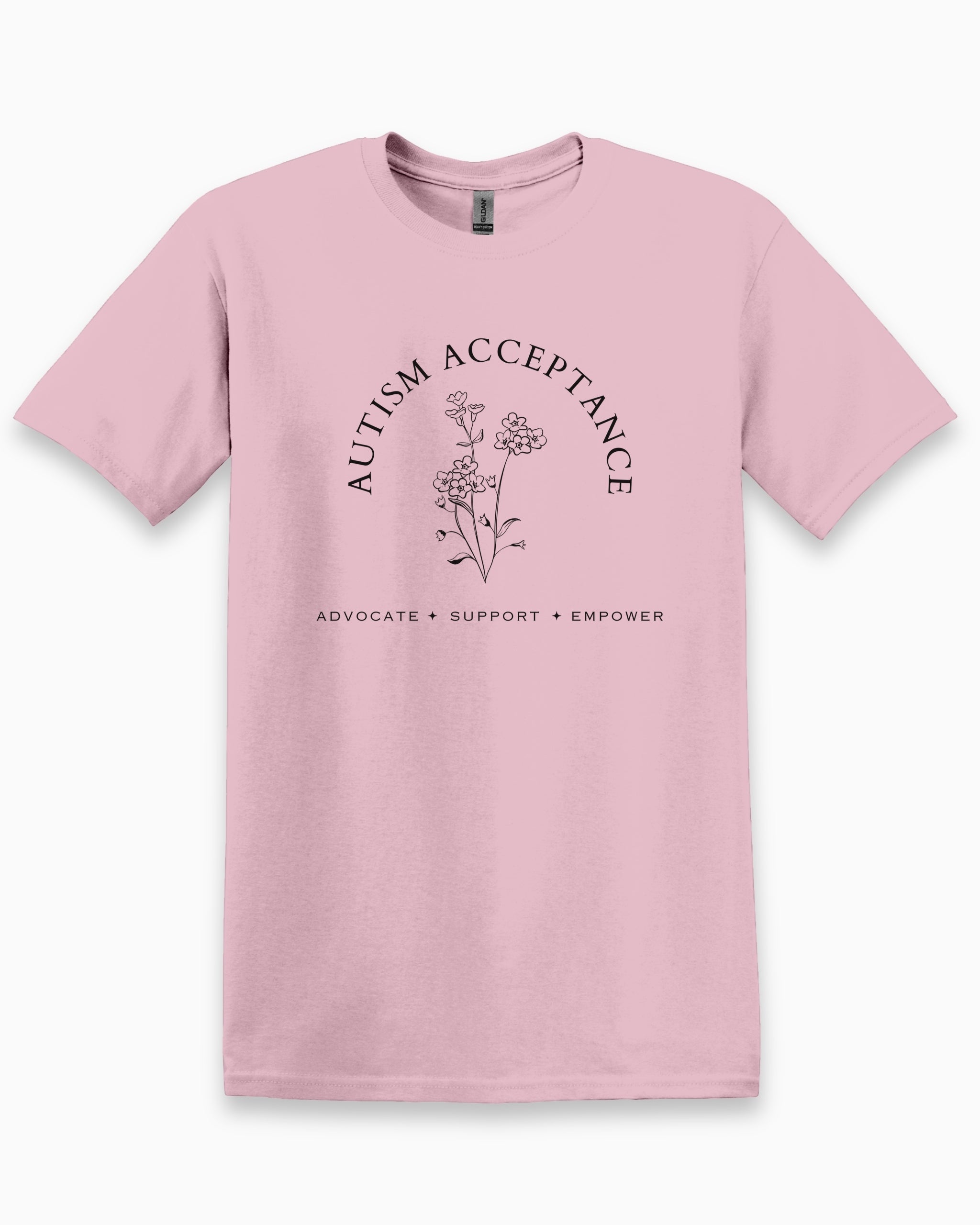 Autism Acceptance - Advocate Support Empower Tee-Light Pink-Neurodiversity, ADHD & Autism Awareness & Acceptance T-Shirt by Daily Bloom