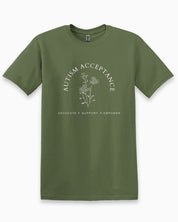 Autism Acceptance - Advocate Support Empower Tee-Military Green-Neurodiversity, ADHD & Autism Awareness & Acceptance T-Shirt by Daily Bloom