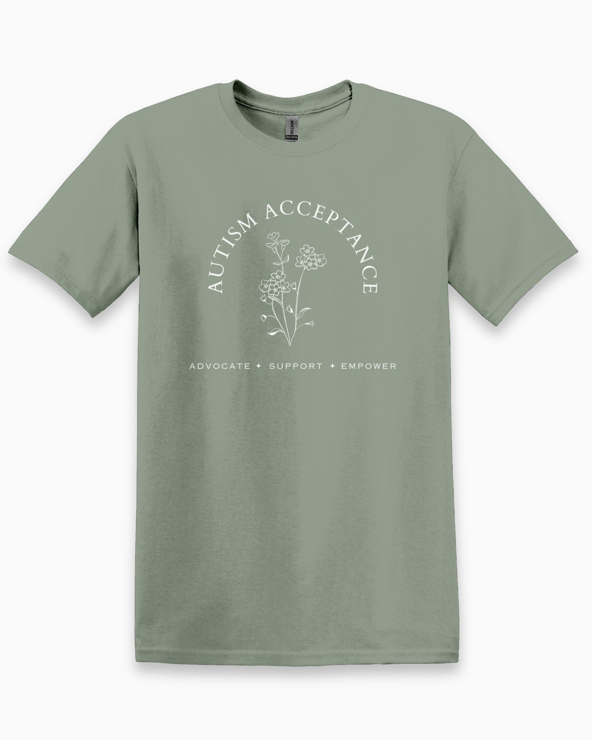Autism Acceptance - Advocate Support Empower Tee-Sage-Neurodiversity, ADHD & Autism Awareness & Acceptance T-Shirt by Daily Bloom