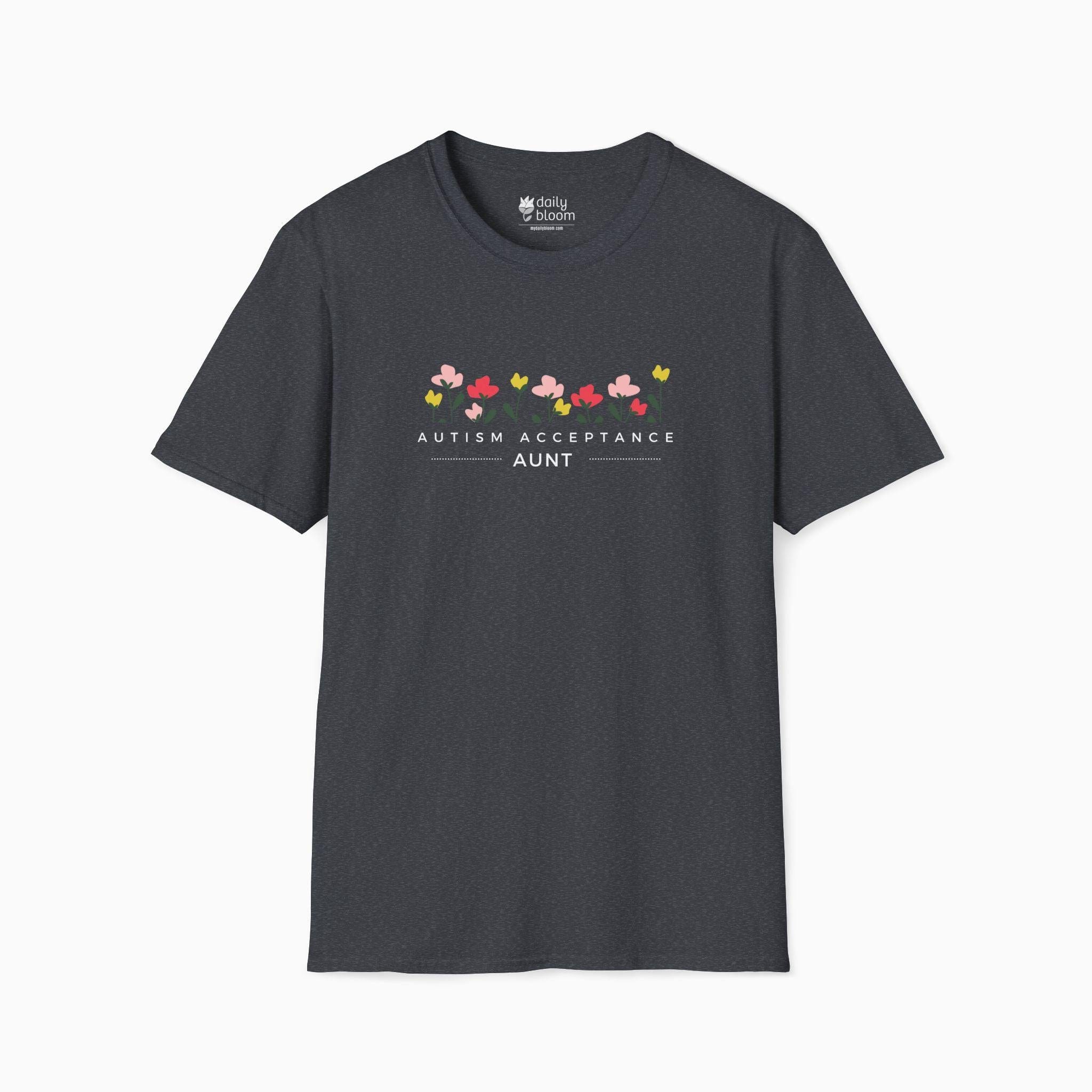 Autism T-Shirt By Daily Bloom Autism Acceptance Aunt Tee Dark Heather Grey / S
