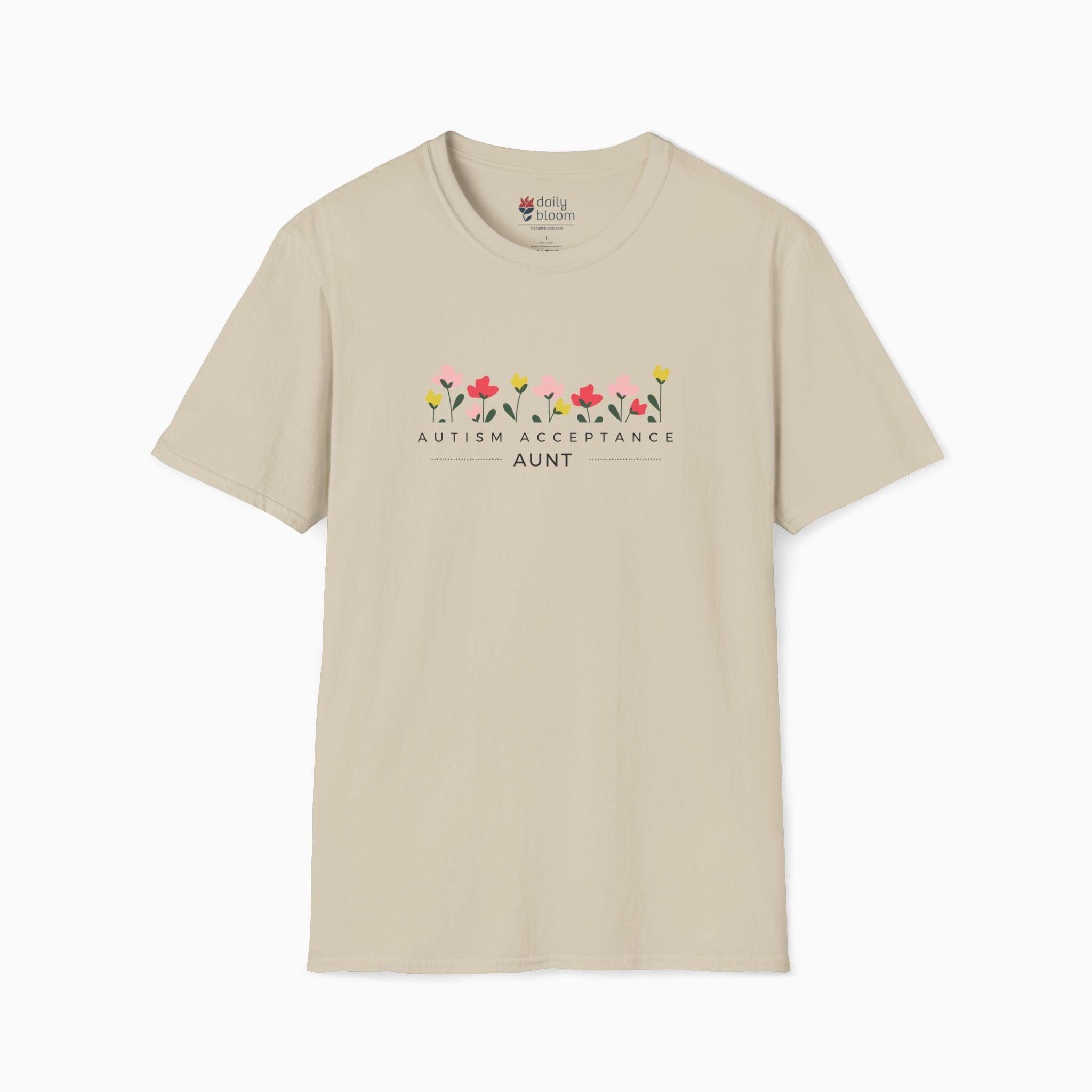 Autism T-Shirt By Daily Bloom Autism Acceptance Aunt Tee Sand / S