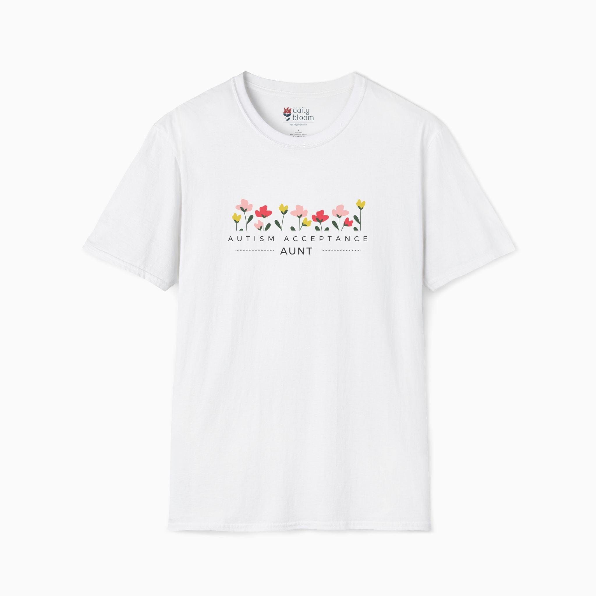 Autism T-Shirt By Daily Bloom Autism Acceptance Aunt Tee White / S