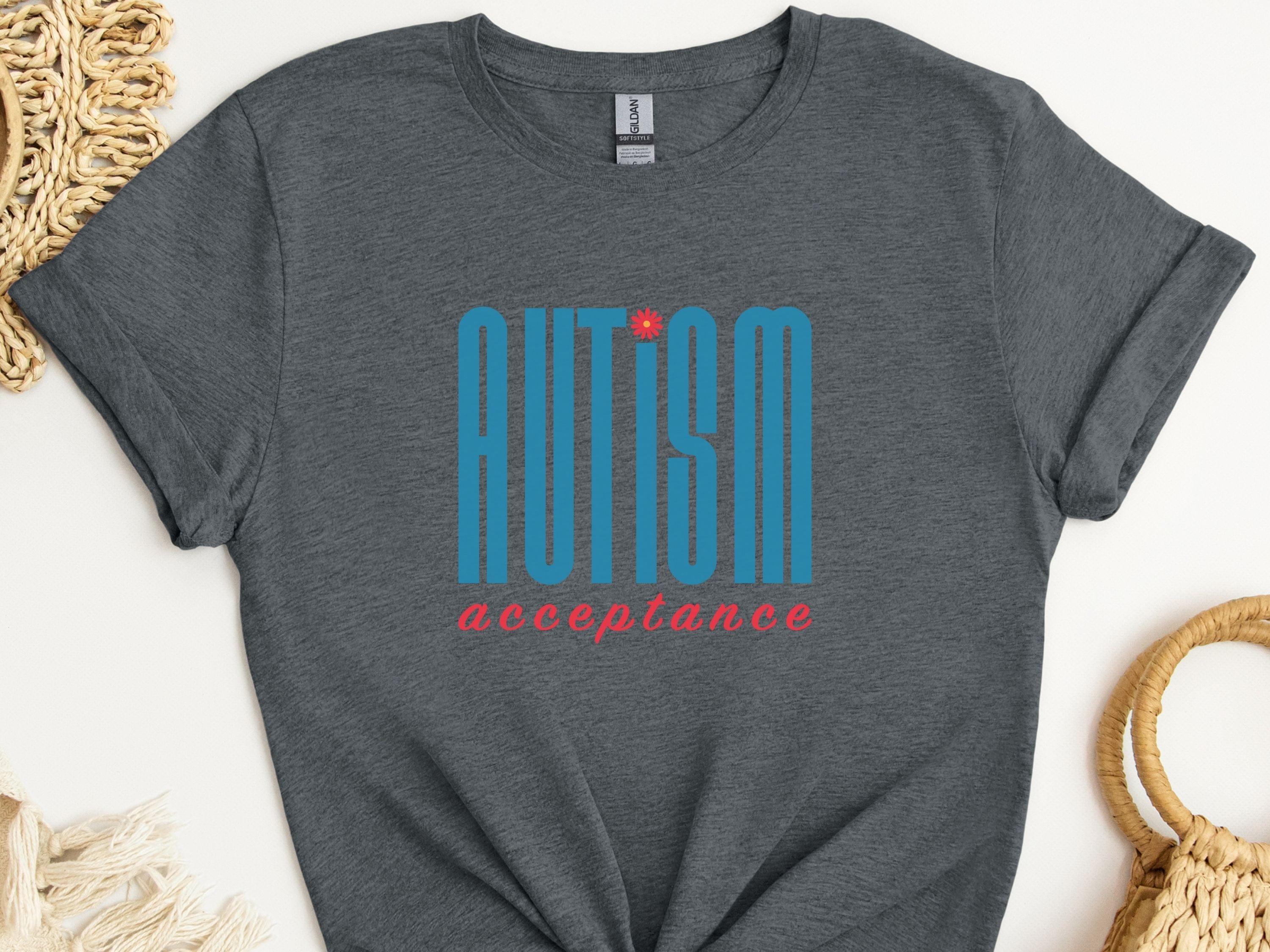 Autism Acceptance Retro Blue Tee-Dark Heather Grey-Neurodiversity, ADHD & Autism Awareness & Acceptance T-Shirt by Daily Bloom