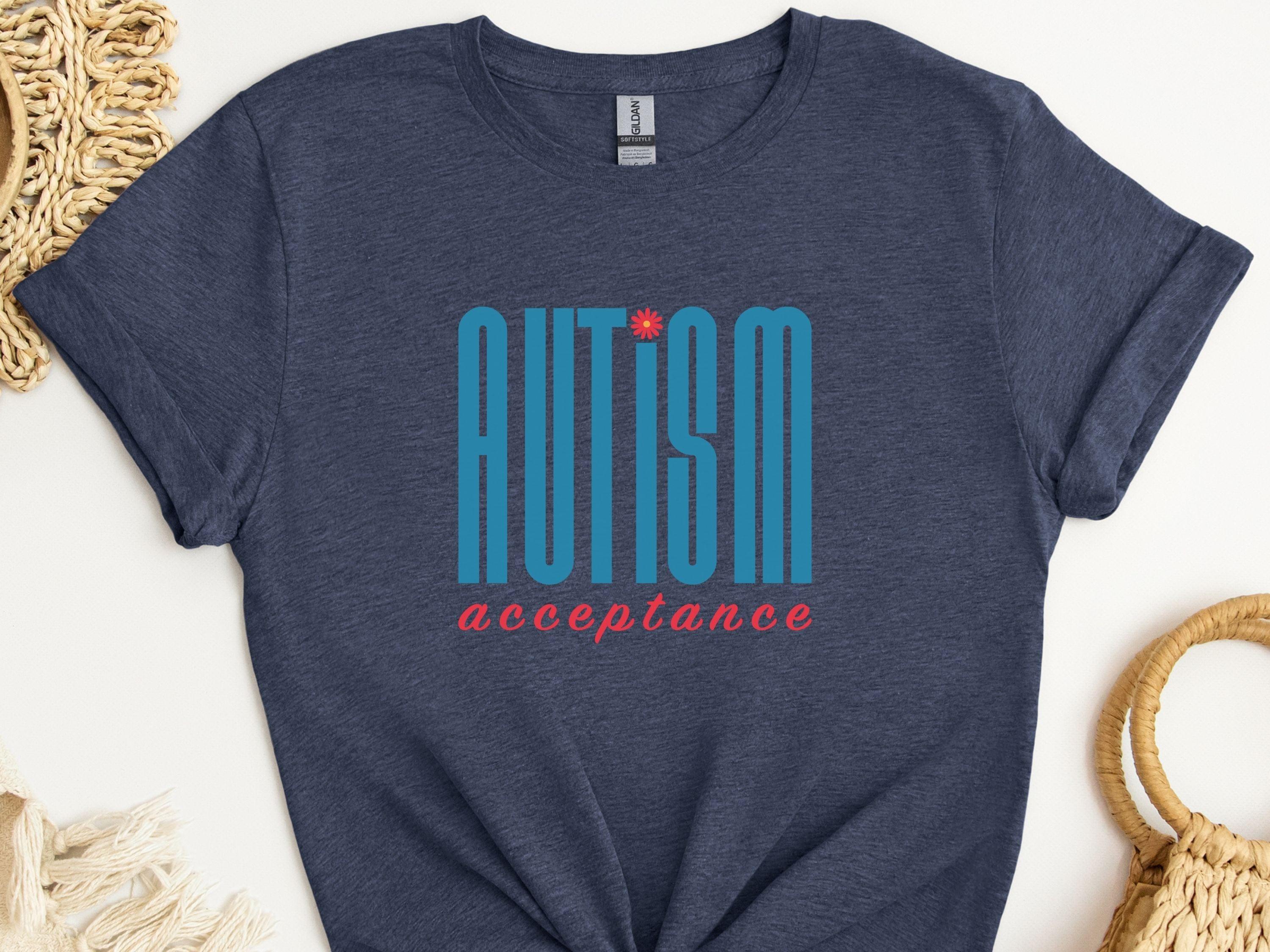 Autism Acceptance Retro Blue Tee-Heather Navy-Neurodiversity, ADHD & Autism Awareness & Acceptance T-Shirt by Daily Bloom