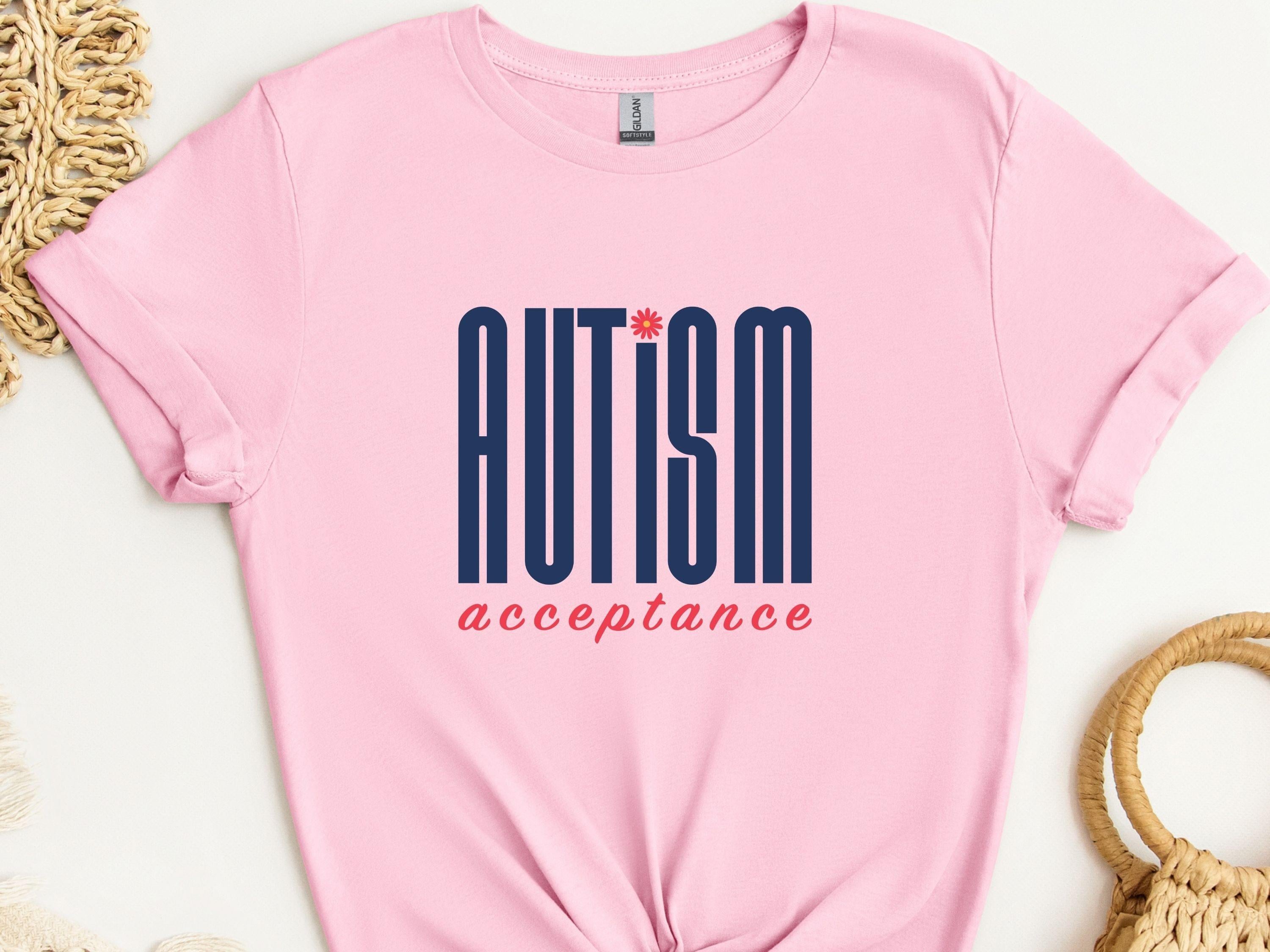 Autism Acceptance Retro Blue Tee-Light Pink-Neurodiversity, ADHD & Autism Awareness & Acceptance T-Shirt by Daily Bloom