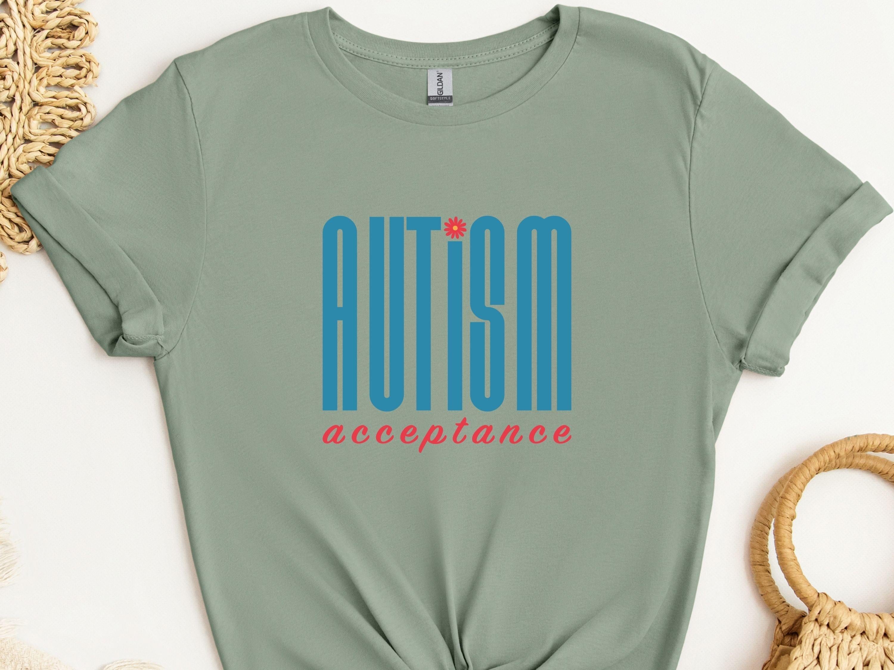 Autism Acceptance Retro Blue Tee-Sage-Neurodiversity, ADHD & Autism Awareness & Acceptance T-Shirt by Daily Bloom