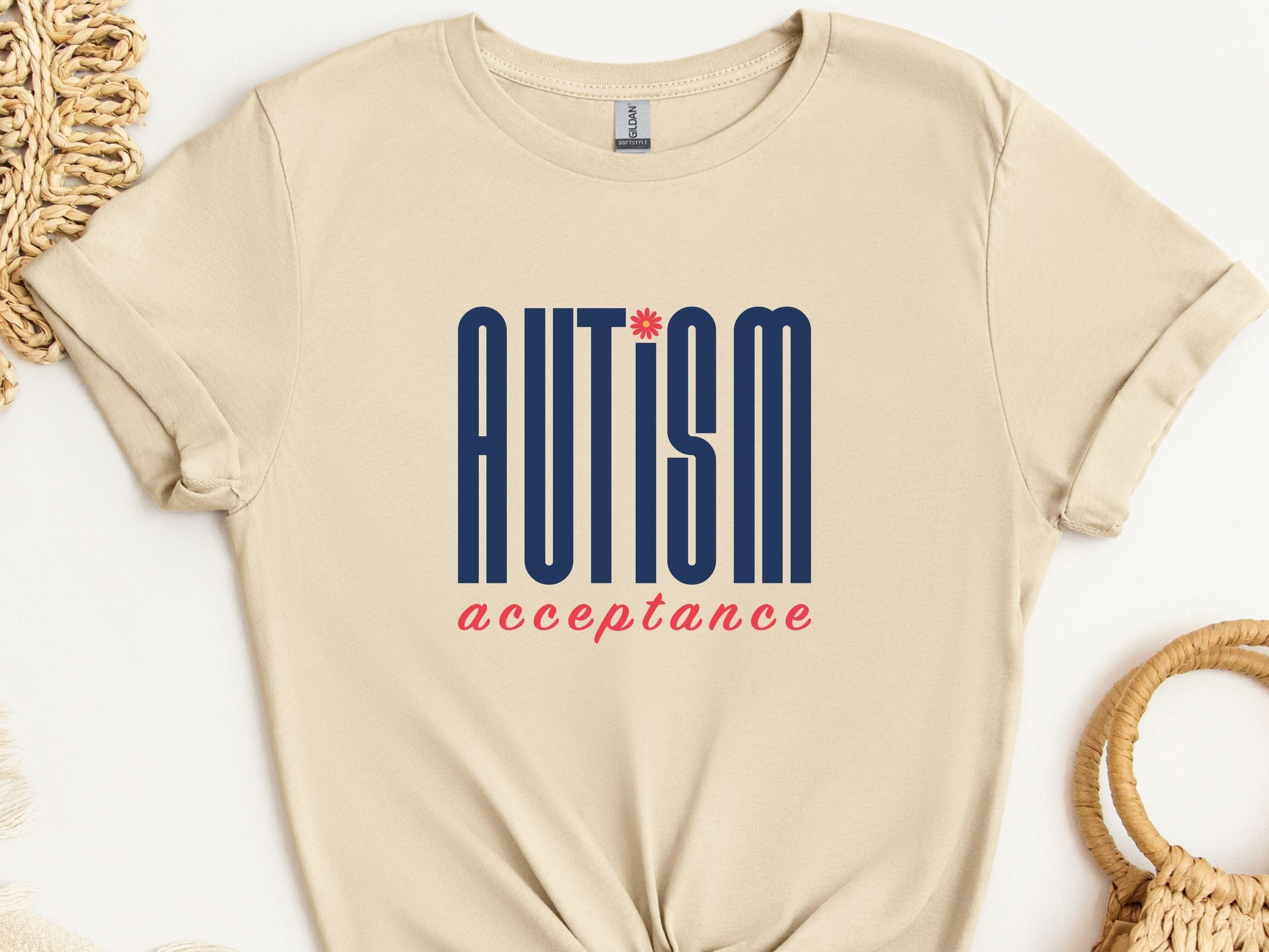 Autism Acceptance Retro Blue Tee-Sand-Neurodiversity, ADHD & Autism Awareness & Acceptance T-Shirt by Daily Bloom