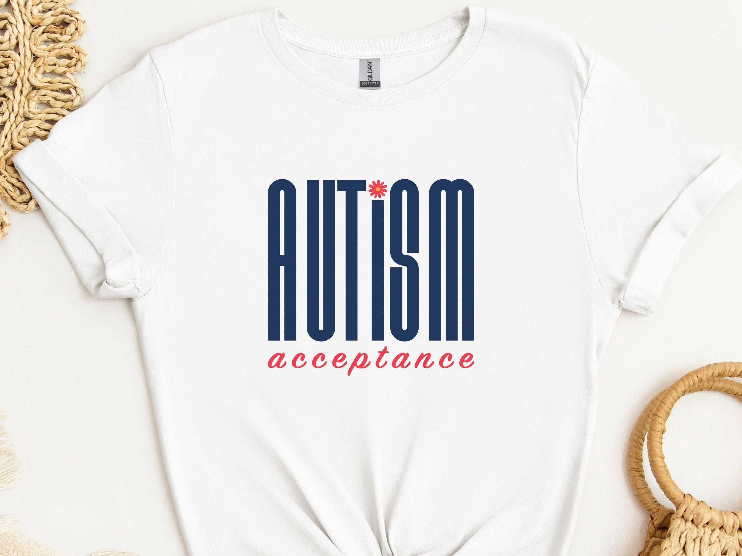 Autism Acceptance Retro Blue Tee-White-Neurodiversity, ADHD & Autism Awareness & Acceptance T-Shirt by Daily Bloom