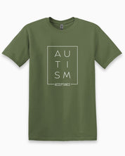 Autism Acceptance Box Tee-Military Green-Neurodiversity, ADHD & Autism Awareness & Acceptance T-Shirt by Daily Bloom