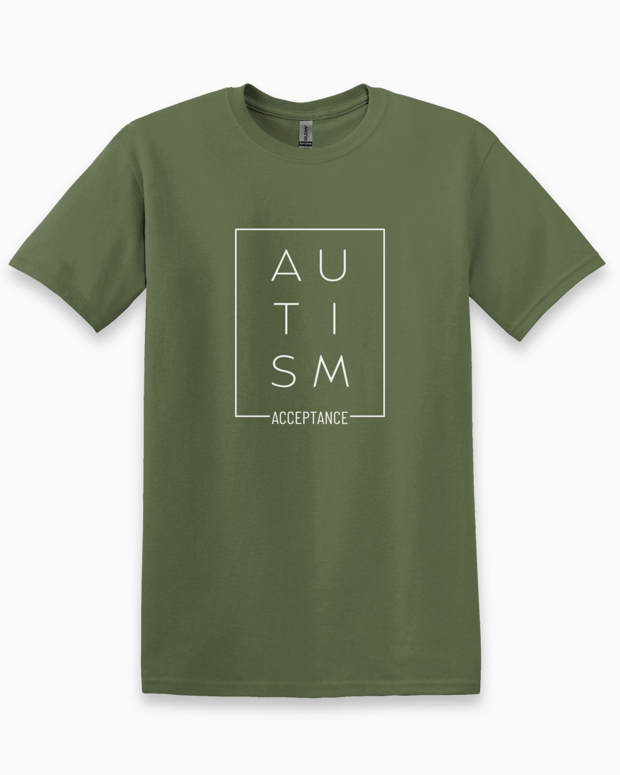 Autism Acceptance Box Tee-Military Green-Neurodiversity, ADHD & Autism Awareness & Acceptance T-Shirt by Daily Bloom