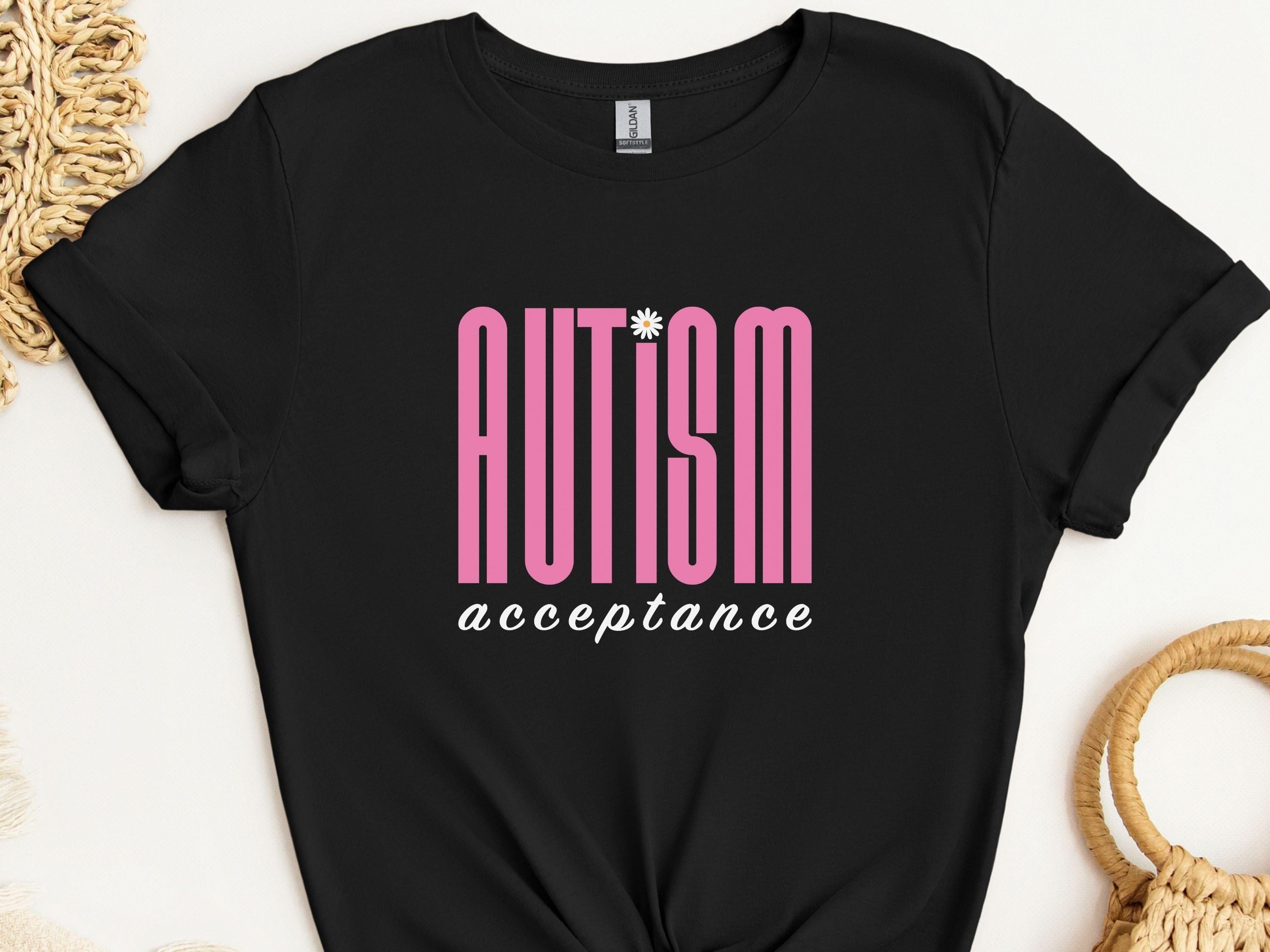 Autism Acceptance Retro Pink Tee-Black-Neurodiversity, ADHD & Autism Awareness & Acceptance T-Shirt by Daily Bloom