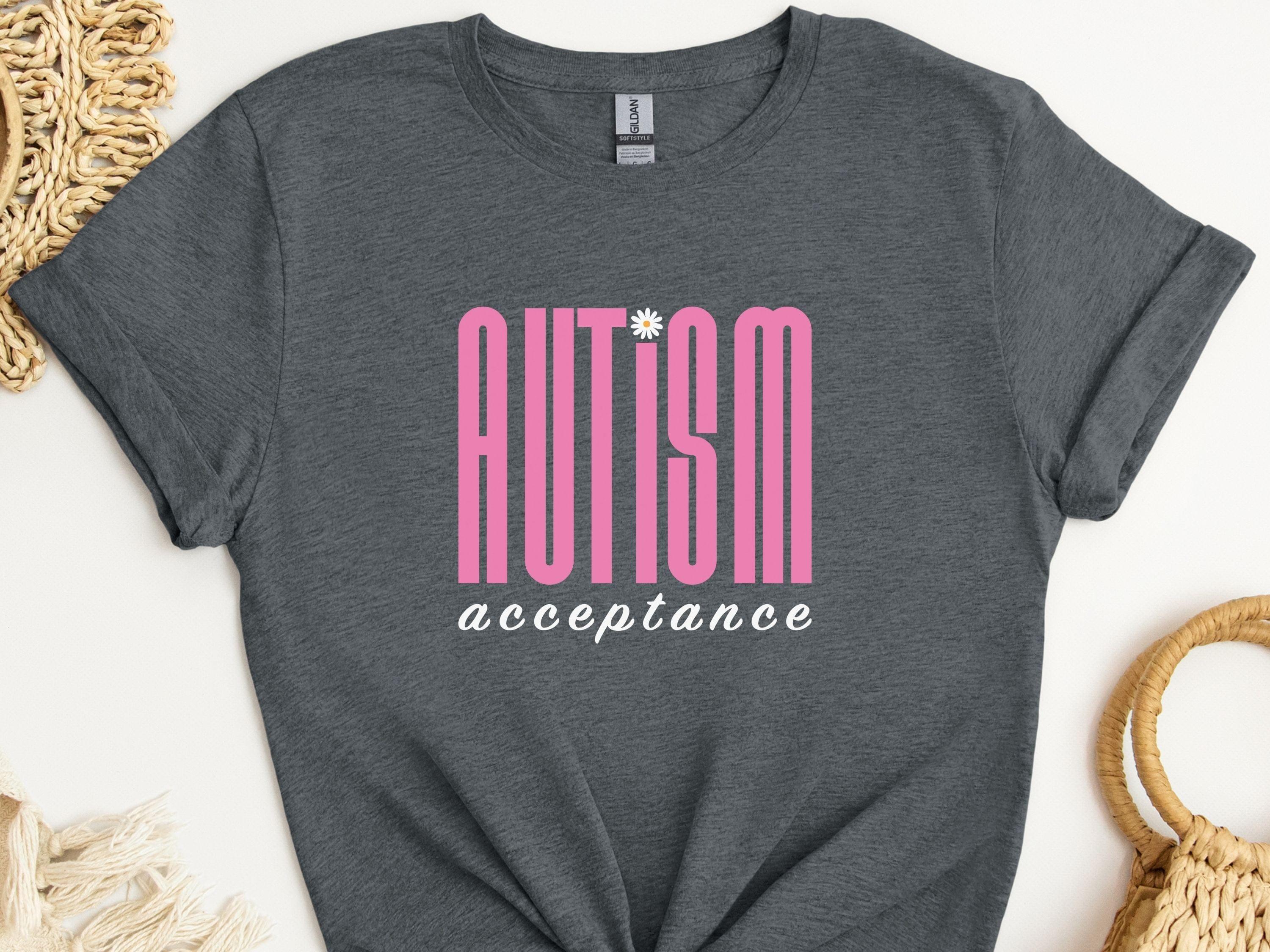 Autism Acceptance Retro Pink Tee-Dark Heather Grey-Neurodiversity, ADHD & Autism Awareness & Acceptance T-Shirt by Daily Bloom