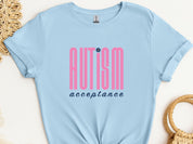 Autism Acceptance Retro Pink Tee-Light Blue-Neurodiversity, ADHD & Autism Awareness & Acceptance T-Shirt by Daily Bloom