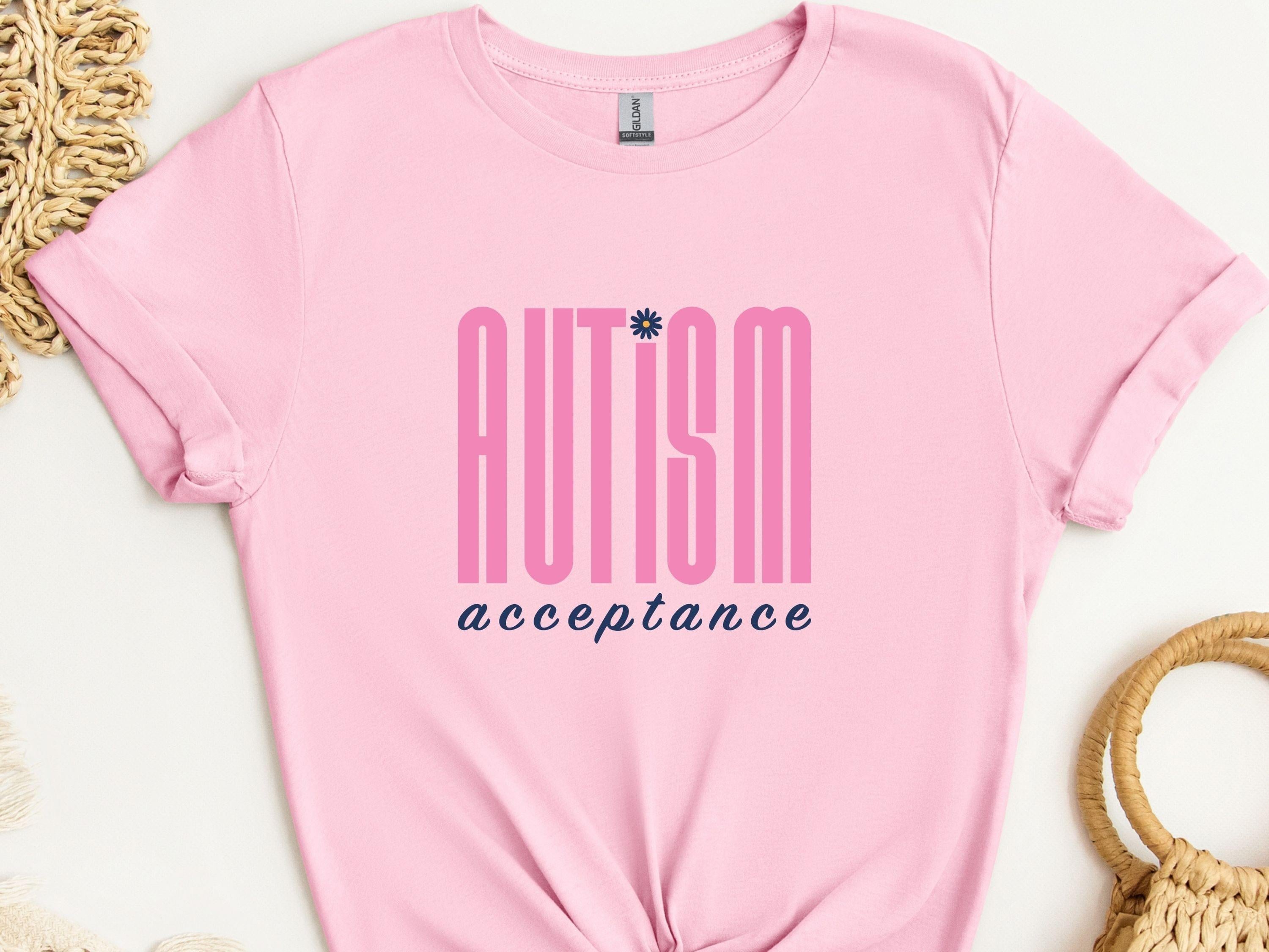 Autism Acceptance Retro Pink Tee-Light Pink-Neurodiversity, ADHD & Autism Awareness & Acceptance T-Shirt by Daily Bloom