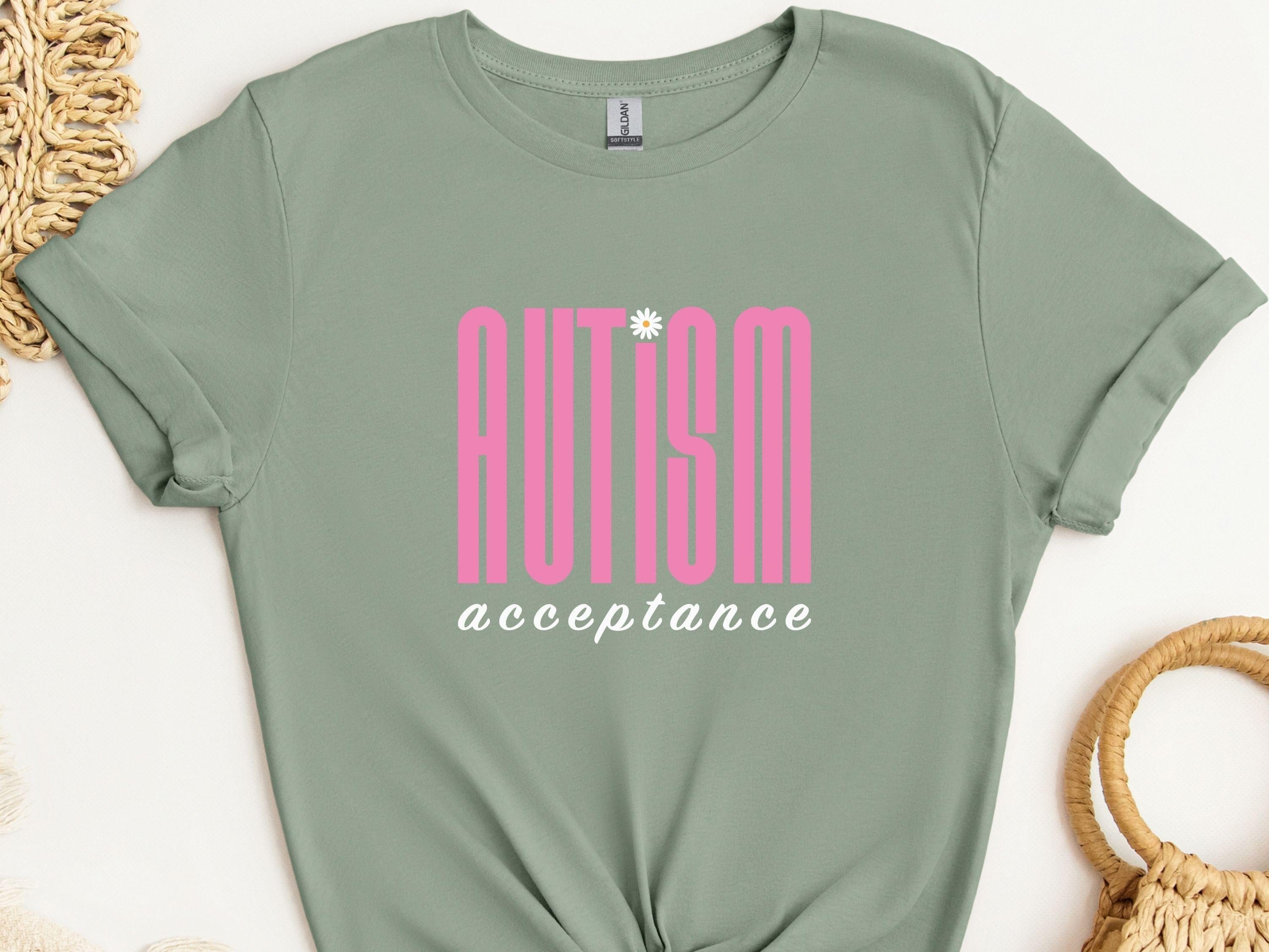 Autism Acceptance Retro Pink Tee-Sage-Neurodiversity, ADHD & Autism Awareness & Acceptance T-Shirt by Daily Bloom