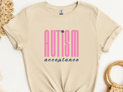 Autism Acceptance Retro Pink Tee-Sand-Neurodiversity, ADHD & Autism Awareness & Acceptance T-Shirt by Daily Bloom