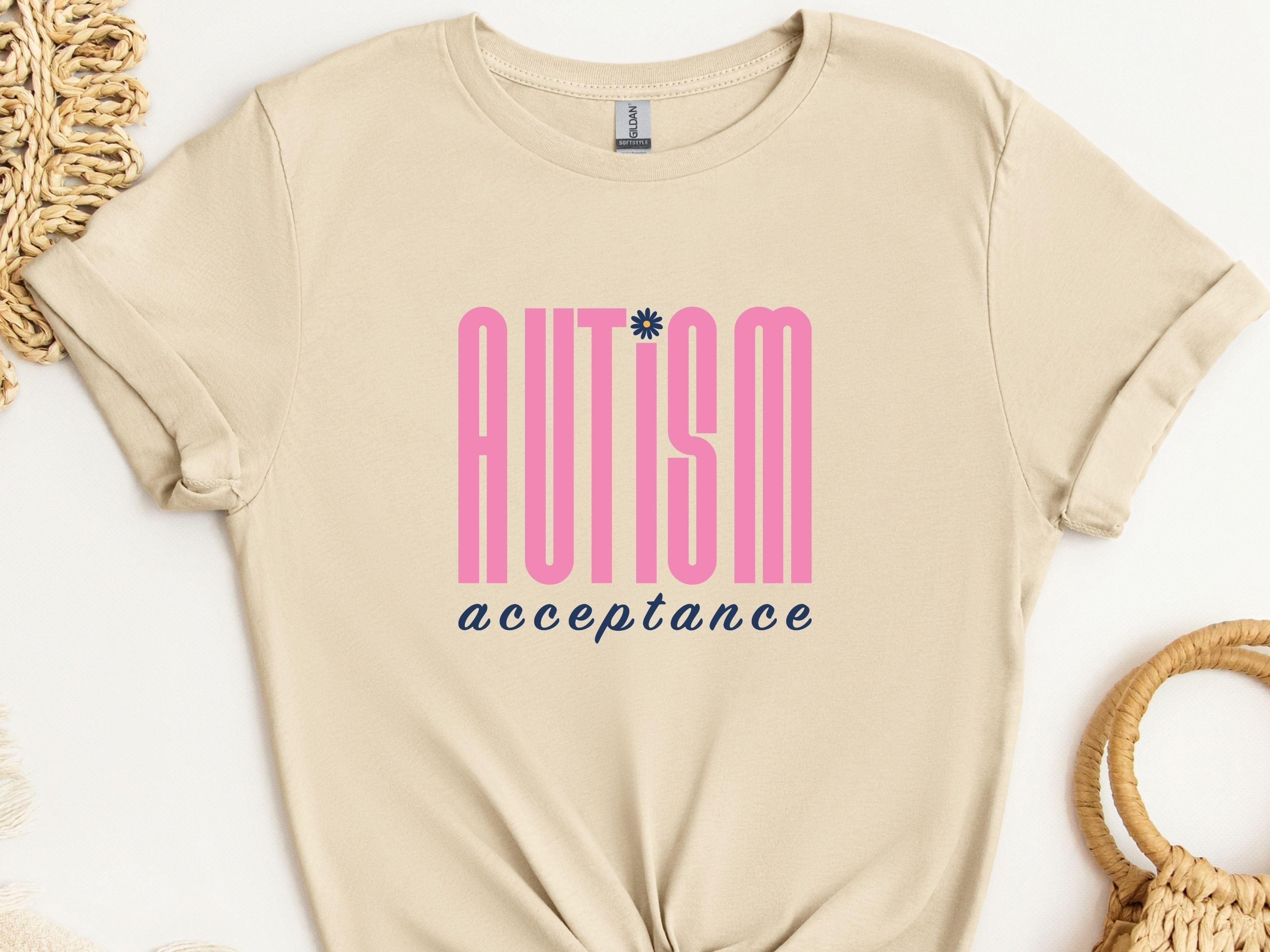 Autism Acceptance Retro Pink Tee-Sand-Neurodiversity, ADHD & Autism Awareness & Acceptance T-Shirt by Daily Bloom