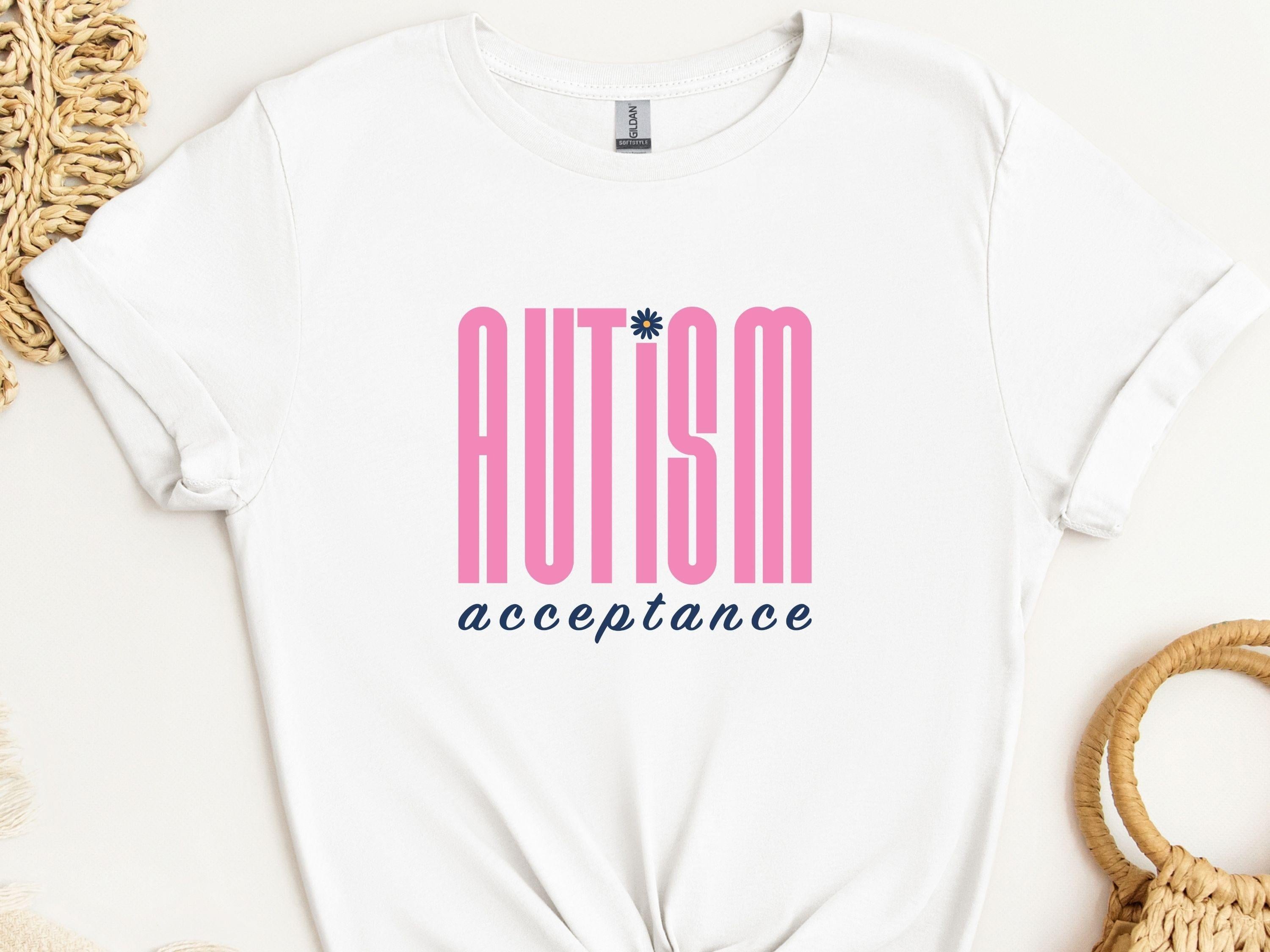 Autism Acceptance Retro Pink Tee-White-Neurodiversity, ADHD & Autism Awareness & Acceptance T-Shirt by Daily Bloom
