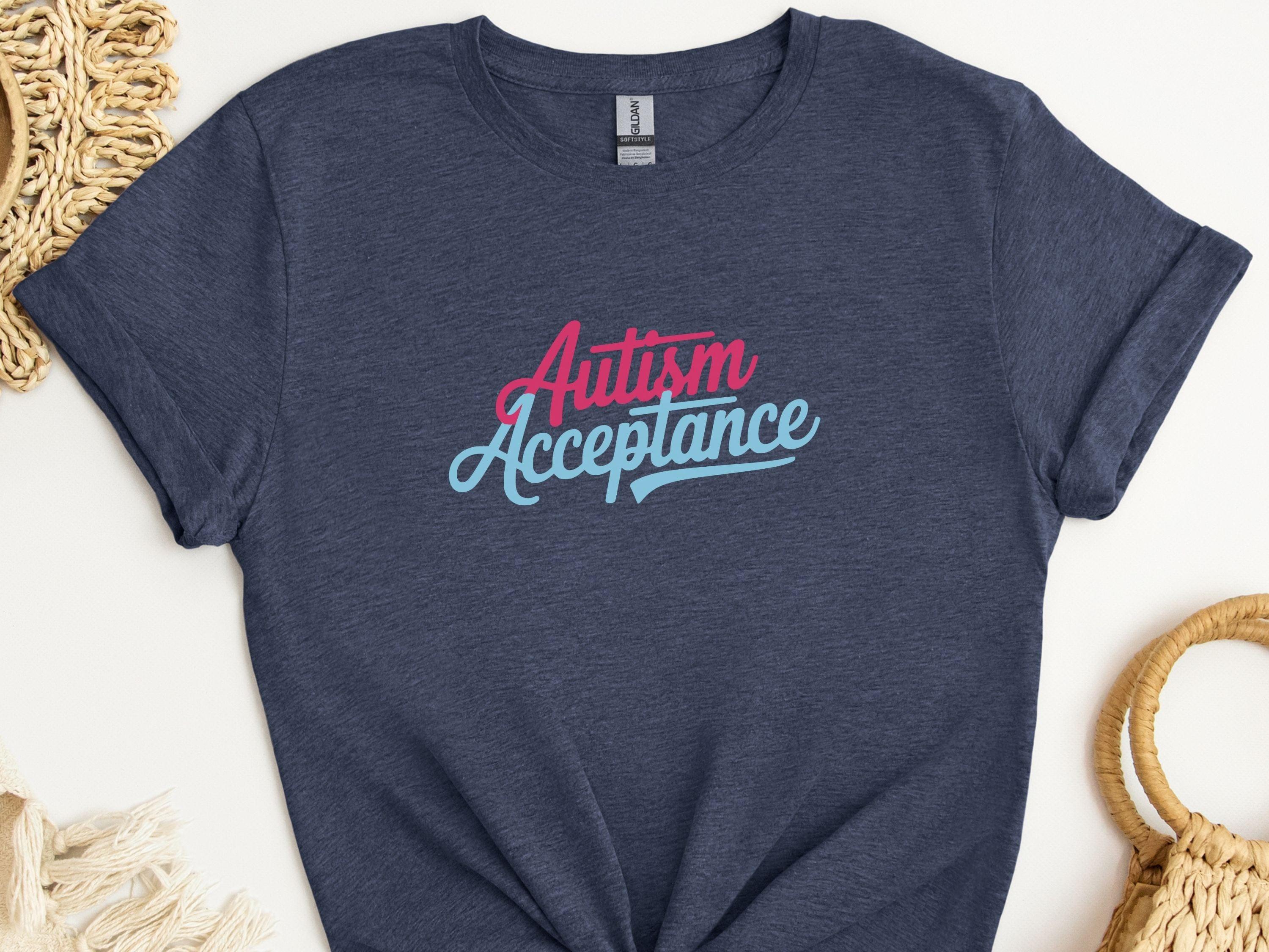 Autism Acceptance Script Tee-Heather Navy-Neurodiversity, ADHD & Autism Awareness & Acceptance T-Shirt by Daily Bloom