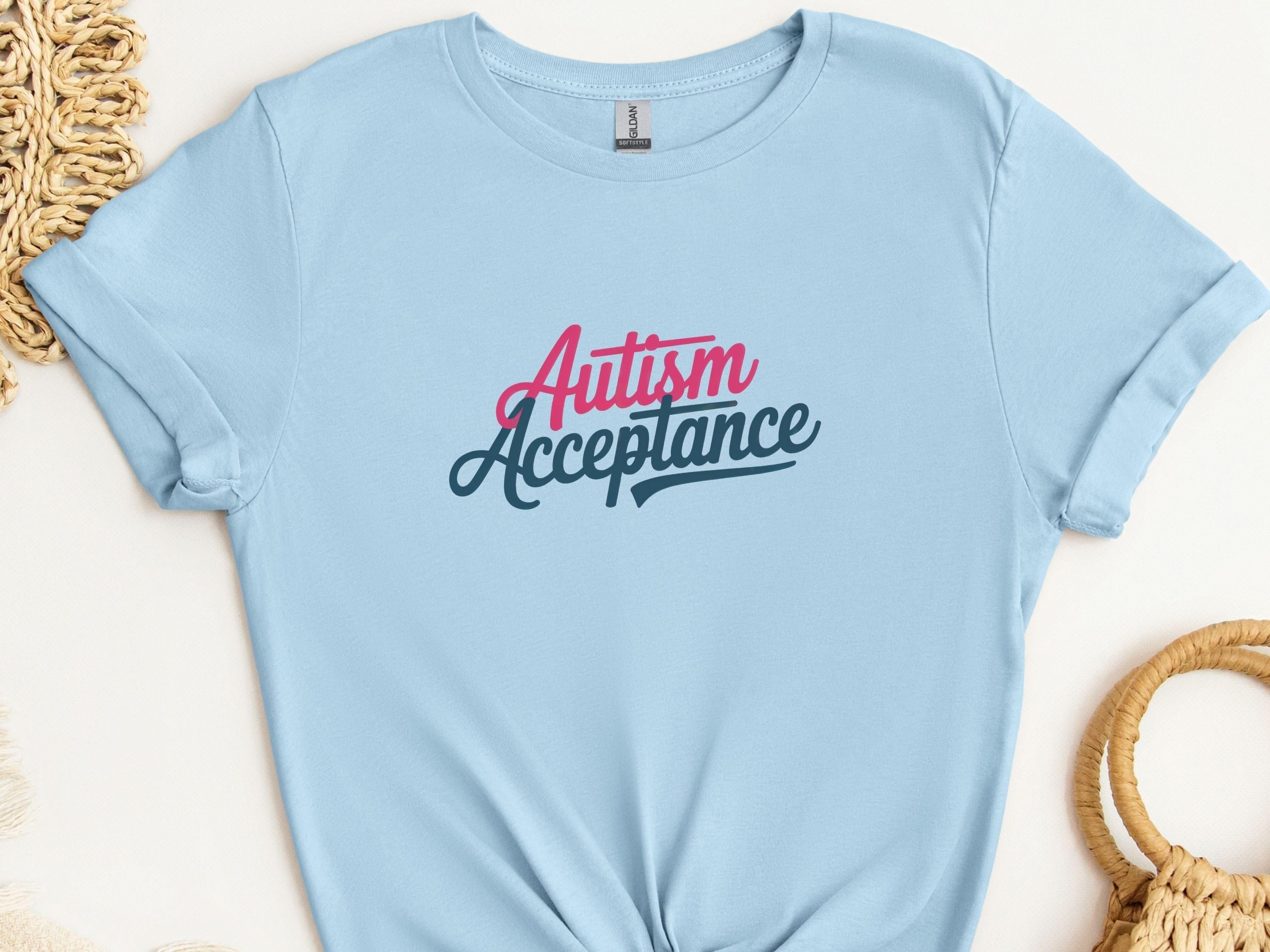 Autism Acceptance Script Tee-Light Blue-Neurodiversity, ADHD & Autism Awareness & Acceptance T-Shirt by Daily Bloom