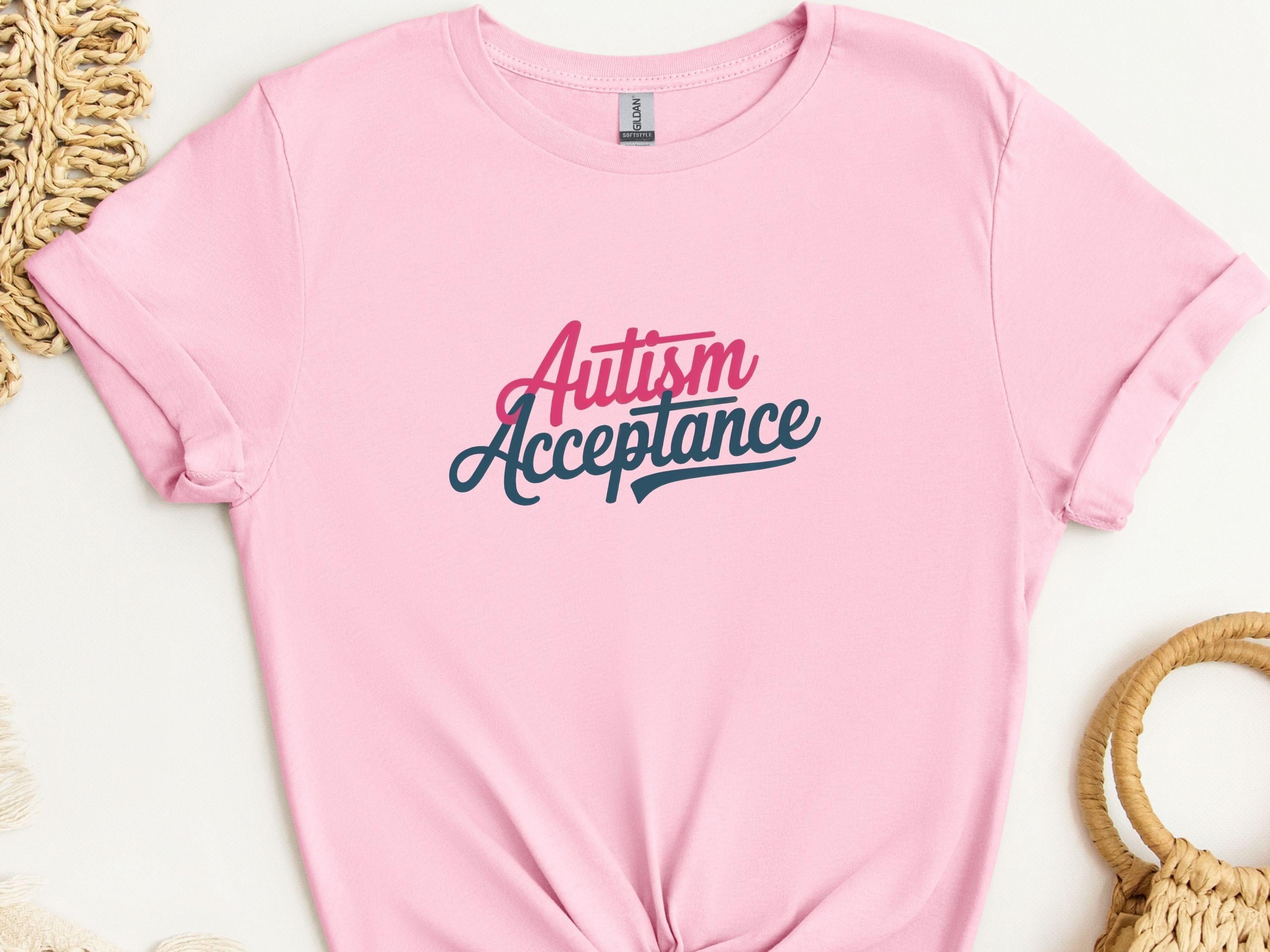 Autism Acceptance Script Tee-Light Pink-Neurodiversity, ADHD & Autism Awareness & Acceptance T-Shirt by Daily Bloom