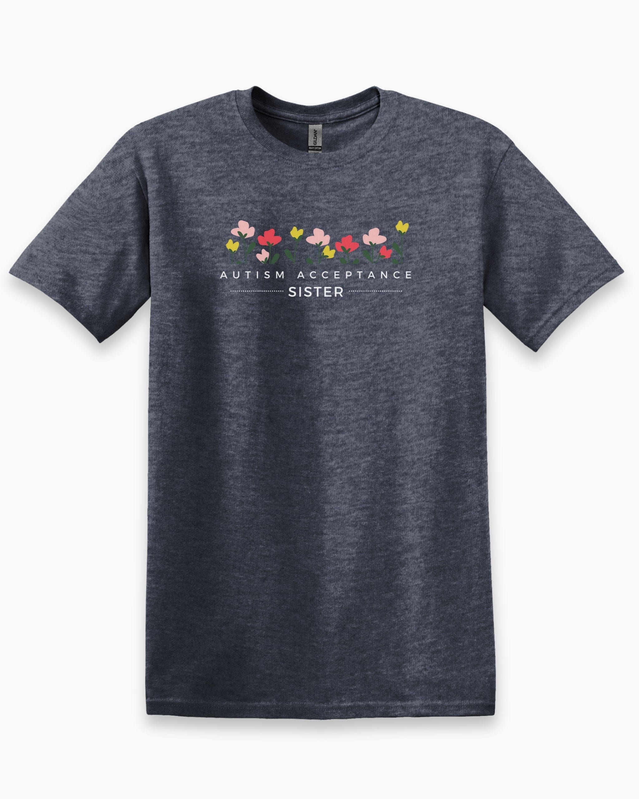 Autism Acceptance Sister Tee-Heather Navy-Neurodiversity, ADHD & Autism Awareness & Acceptance T-Shirt by Daily Bloom