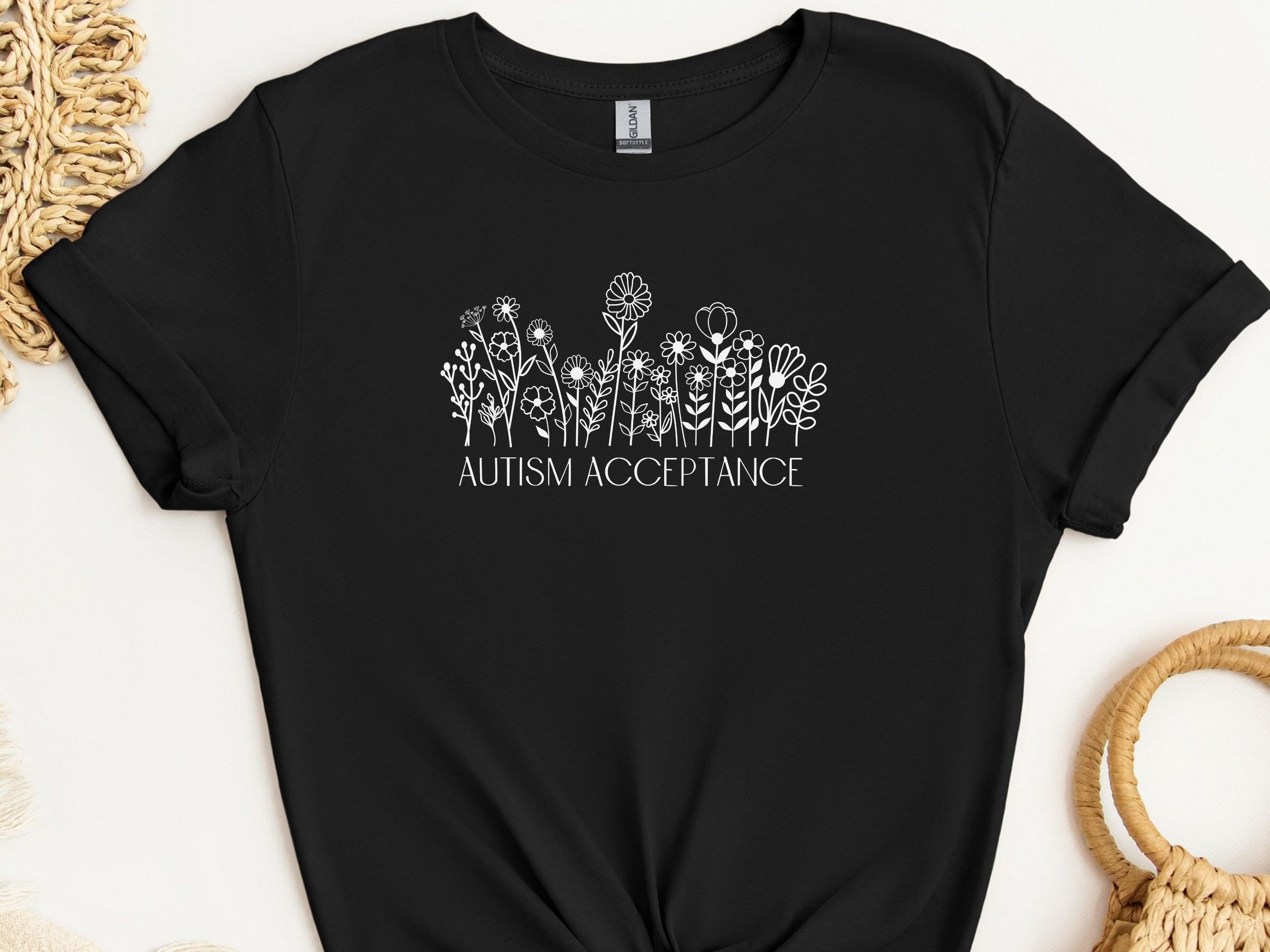 Autism Acceptance Wildflowers Tee-Black-Neurodiversity, ADHD & Autism Awareness & Acceptance T-Shirt by Daily Bloom