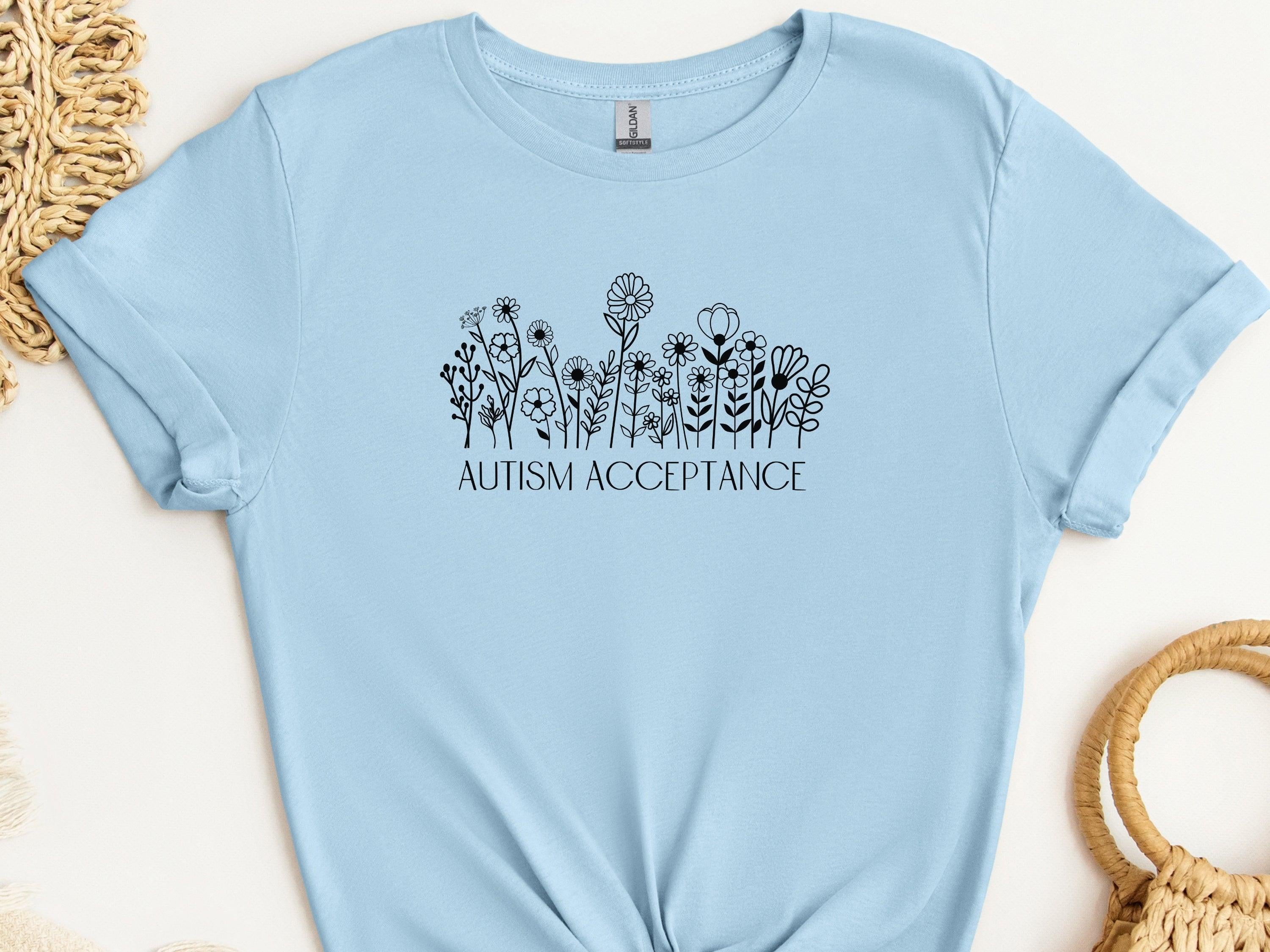 Autism Acceptance Wildflowers Tee-Light Blue-Neurodiversity, ADHD & Autism Awareness & Acceptance T-Shirt by Daily Bloom