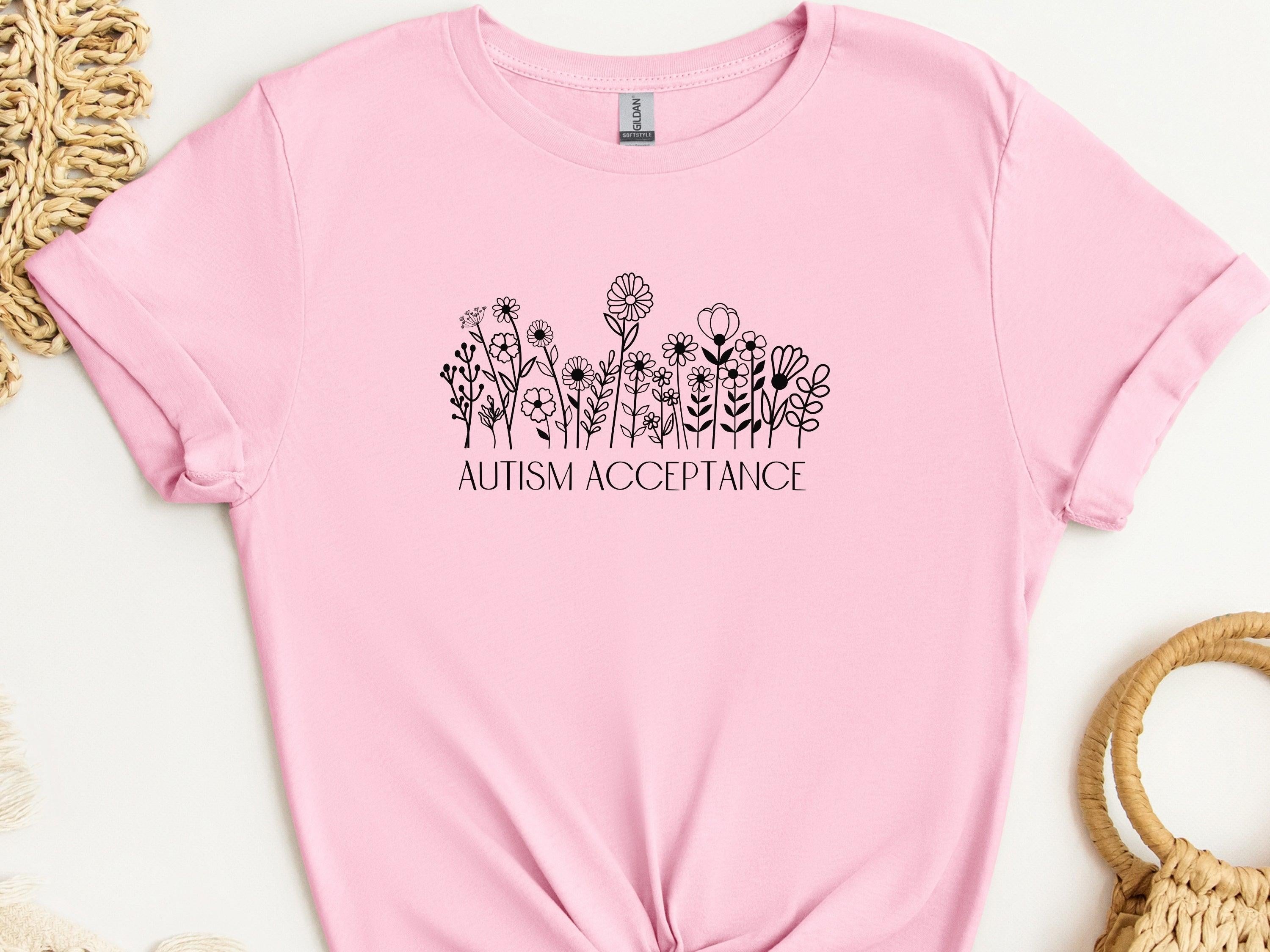 Autism Acceptance Wildflowers Tee-Light Pink-Neurodiversity, ADHD & Autism Awareness & Acceptance T-Shirt by Daily Bloom