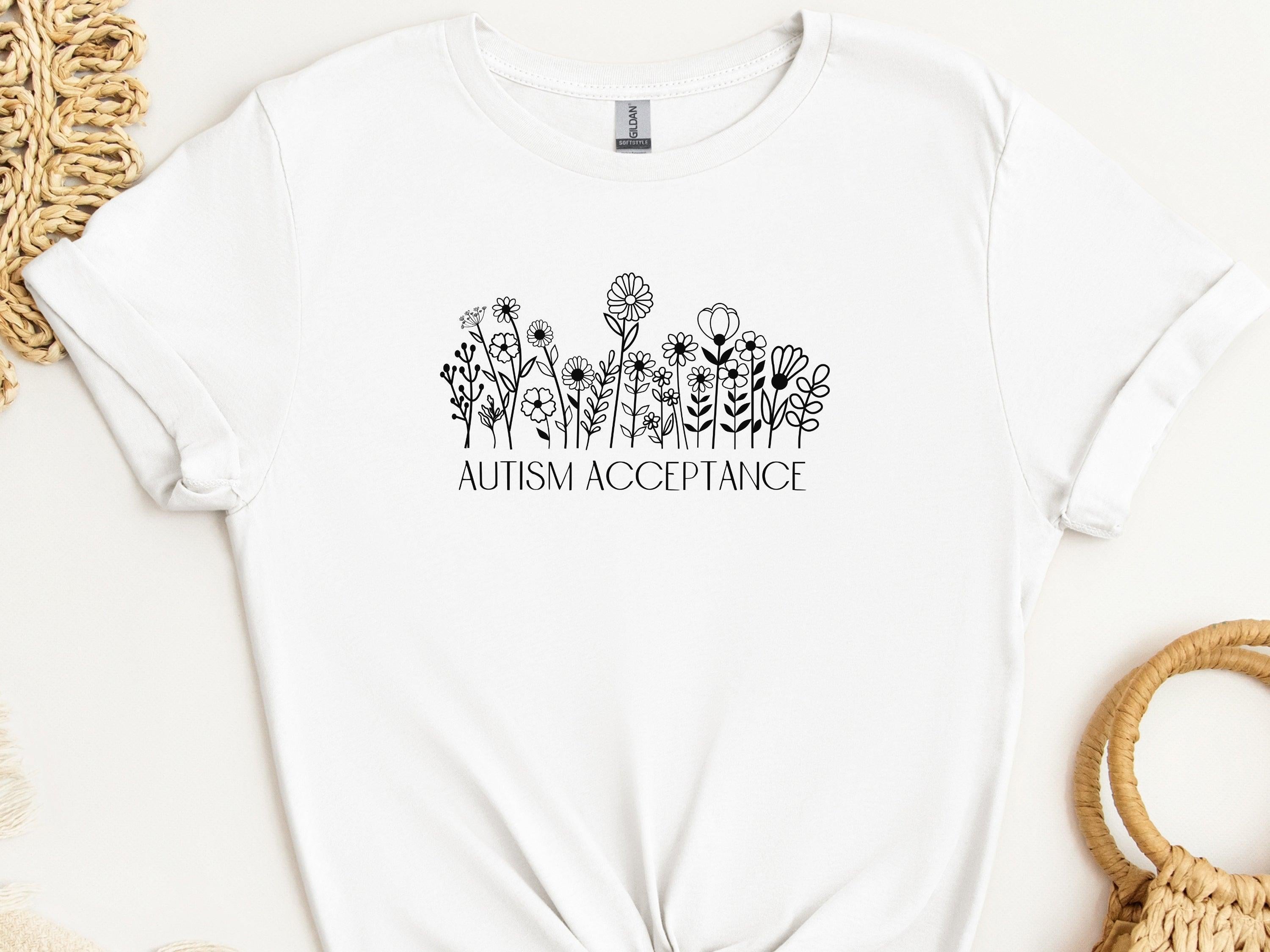 Autism Acceptance Wildflowers Tee-White-Neurodiversity, ADHD & Autism Awareness & Acceptance T-Shirt by Daily Bloom