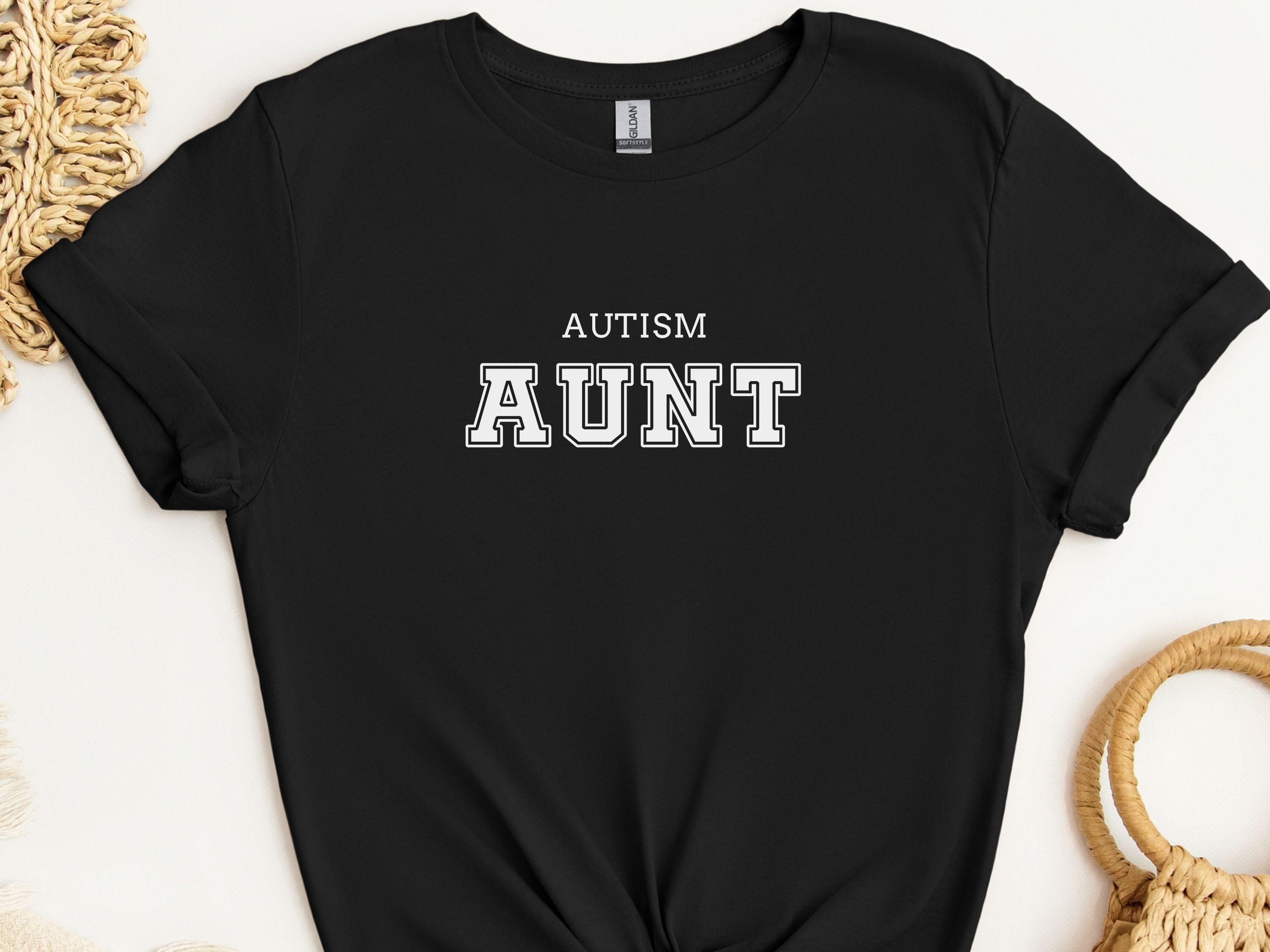 Autism Aunt College Tee-Black-Neurodiversity, ADHD & Autism Awareness & Acceptance T-Shirt by Daily Bloom