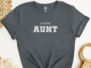 Autism Aunt College Tee-Dark Heather Grey-Neurodiversity, ADHD & Autism Awareness & Acceptance T-Shirt by Daily Bloom