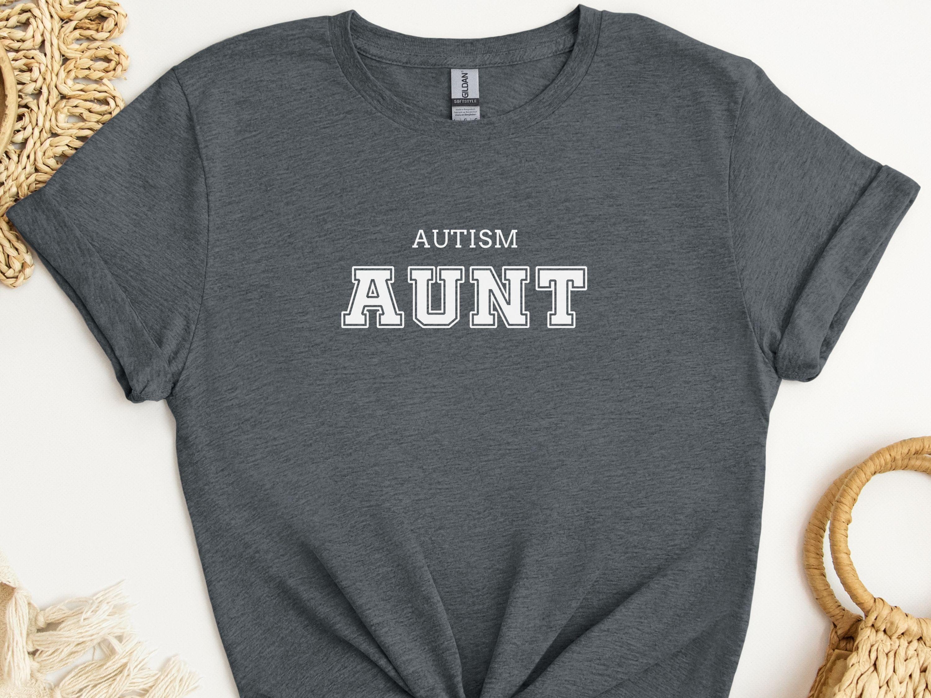 Autism Aunt College Tee-Dark Heather Grey-Neurodiversity, ADHD & Autism Awareness & Acceptance T-Shirt by Daily Bloom