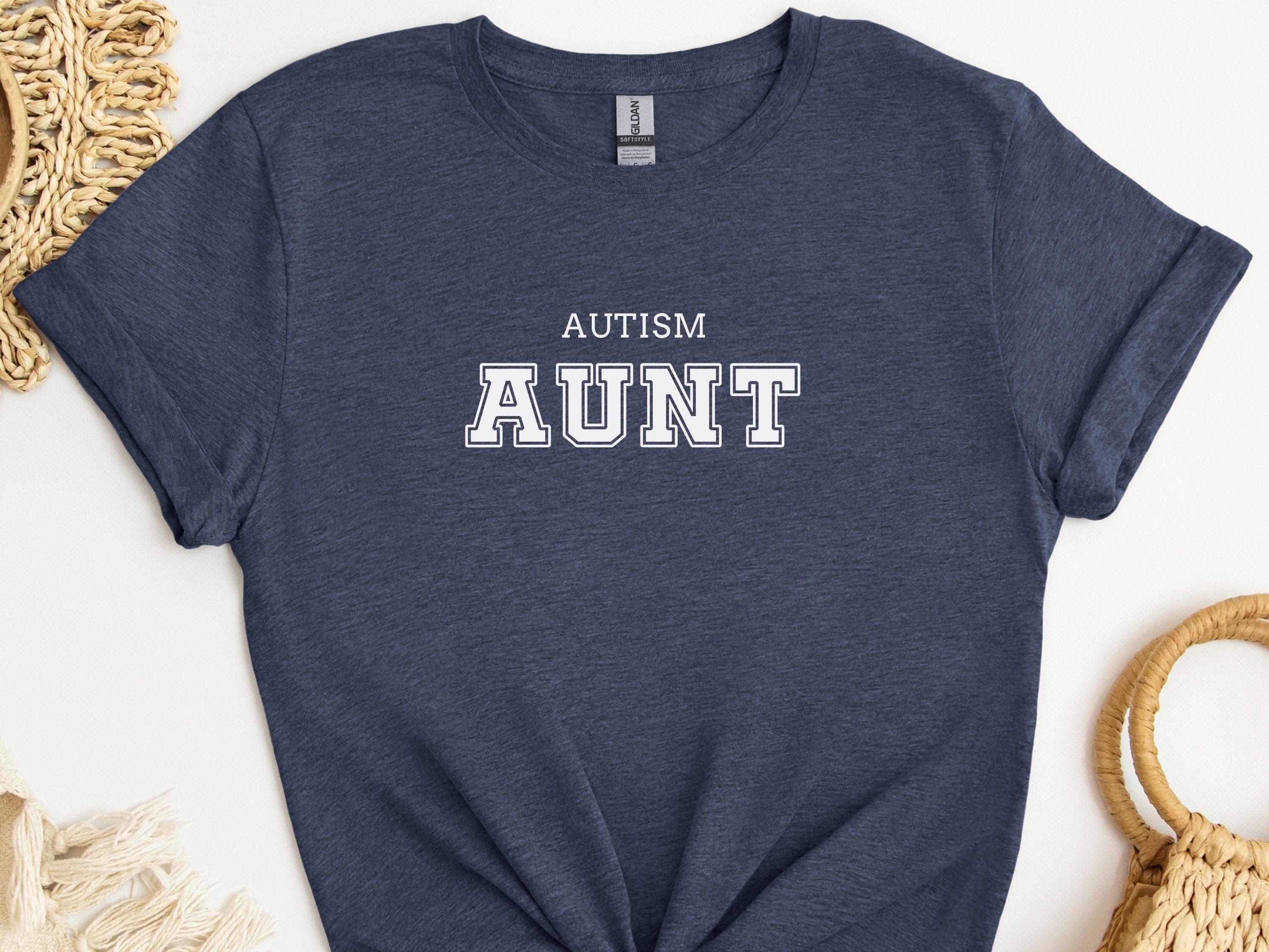 Autism Aunt College Tee-Heather Navy-Neurodiversity, ADHD & Autism Awareness & Acceptance T-Shirt by Daily Bloom