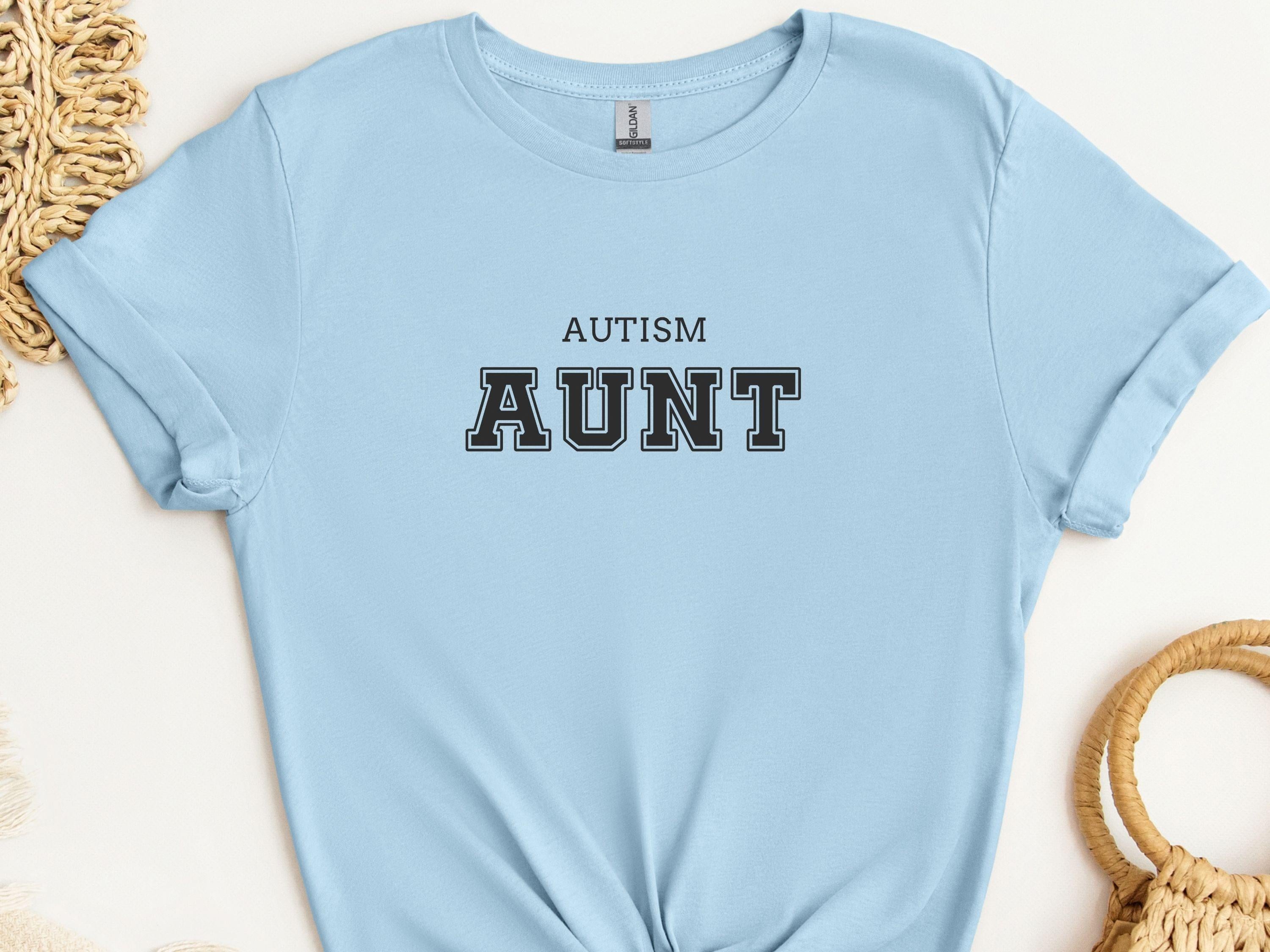 Autism Aunt College Tee-Light Blue-Neurodiversity, ADHD & Autism Awareness & Acceptance T-Shirt by Daily Bloom