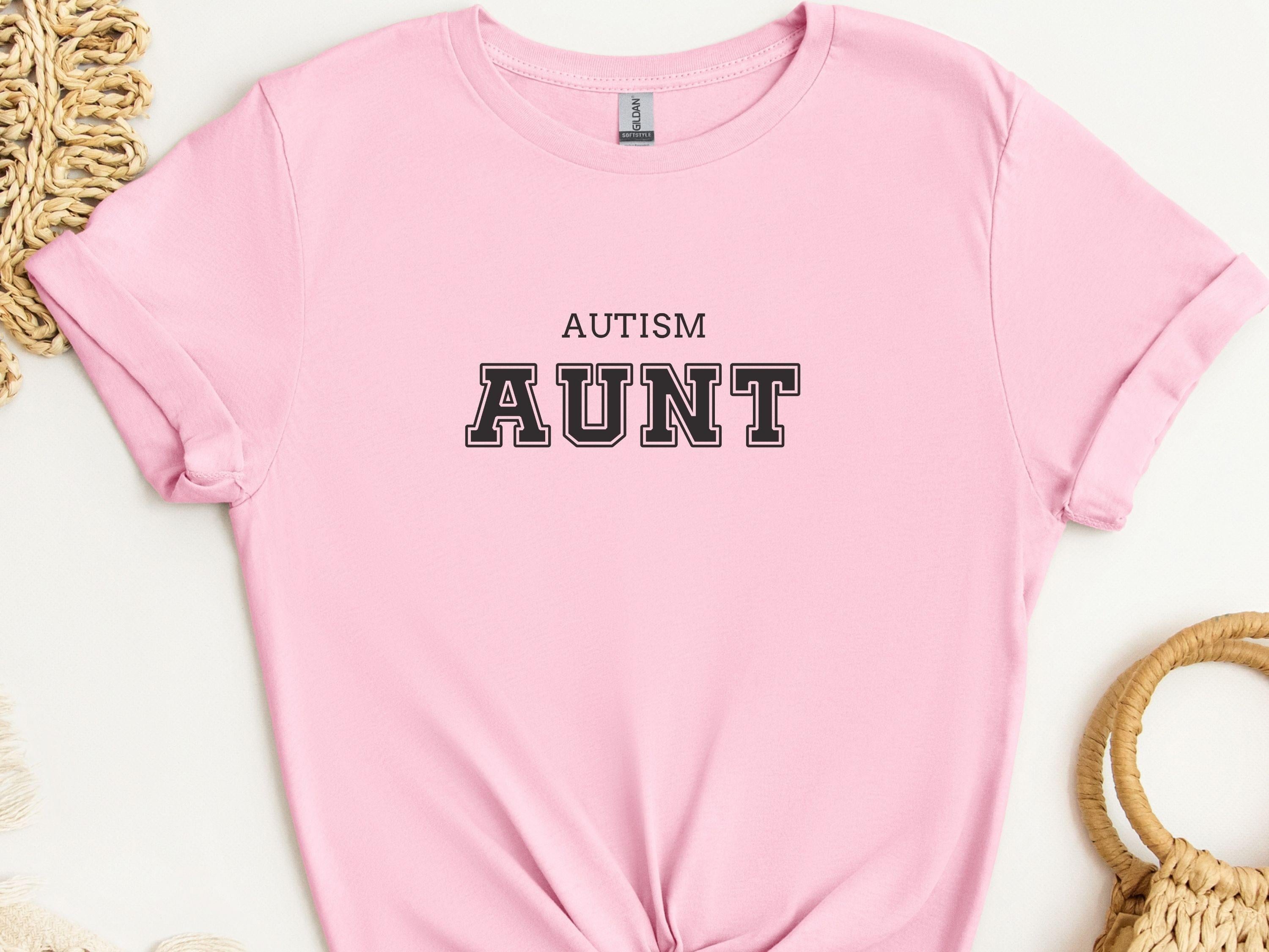 Autism Aunt College Tee-Light Pink-Neurodiversity, ADHD & Autism Awareness & Acceptance T-Shirt by Daily Bloom