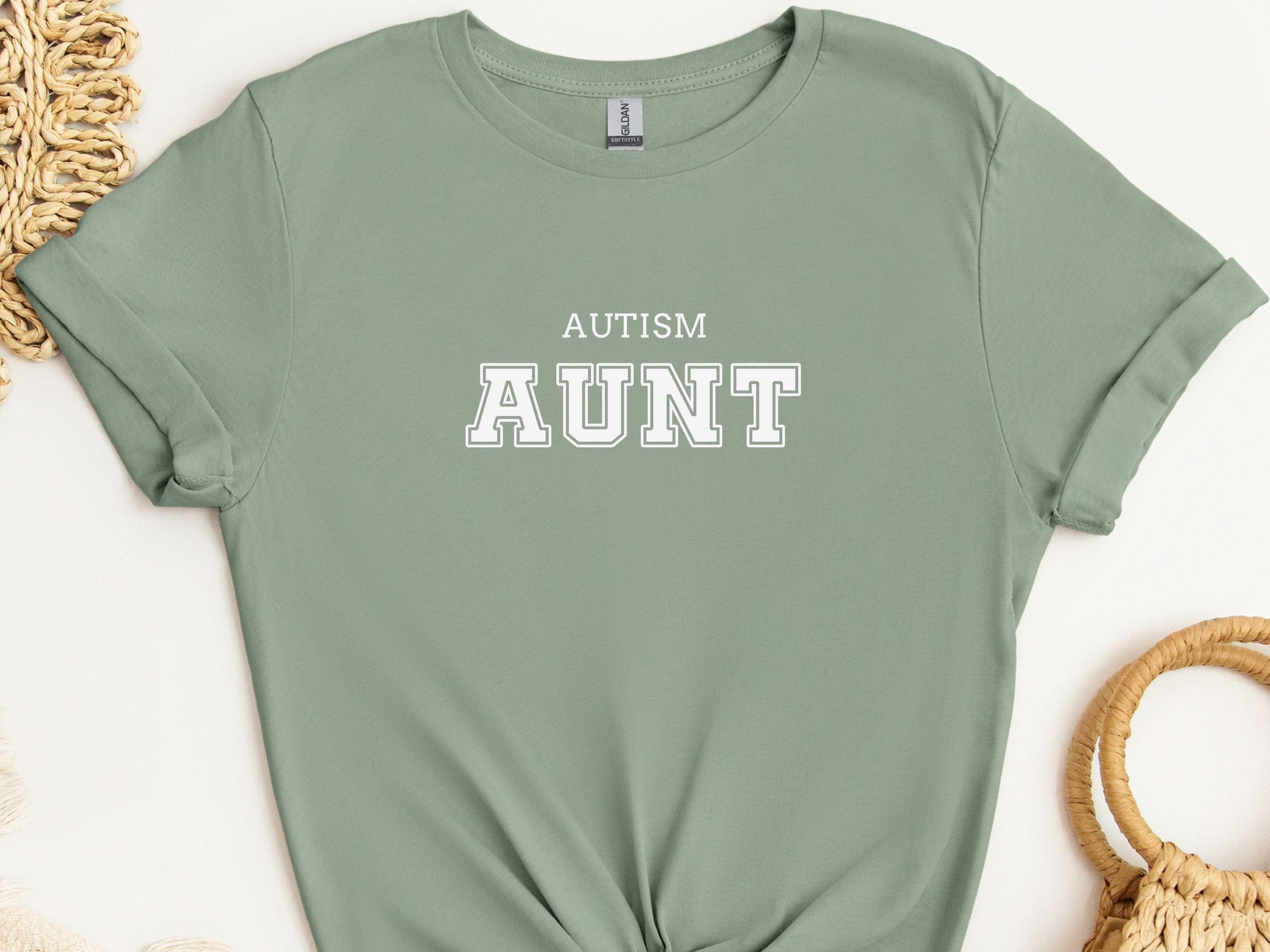 Autism Aunt College Tee-Sage-Neurodiversity, ADHD & Autism Awareness & Acceptance T-Shirt by Daily Bloom