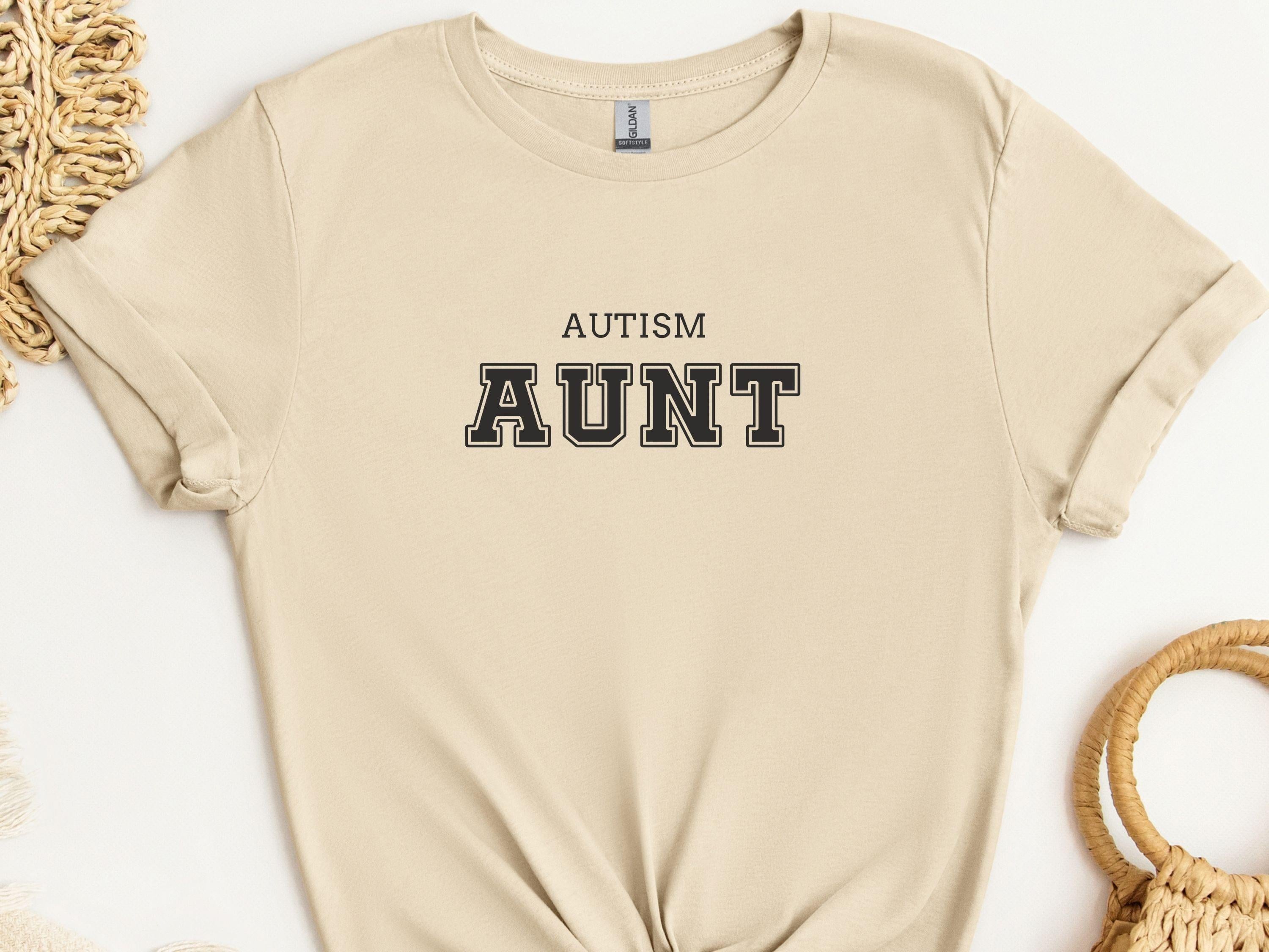 Autism Aunt College Tee-Sand-Neurodiversity, ADHD & Autism Awareness & Acceptance T-Shirt by Daily Bloom