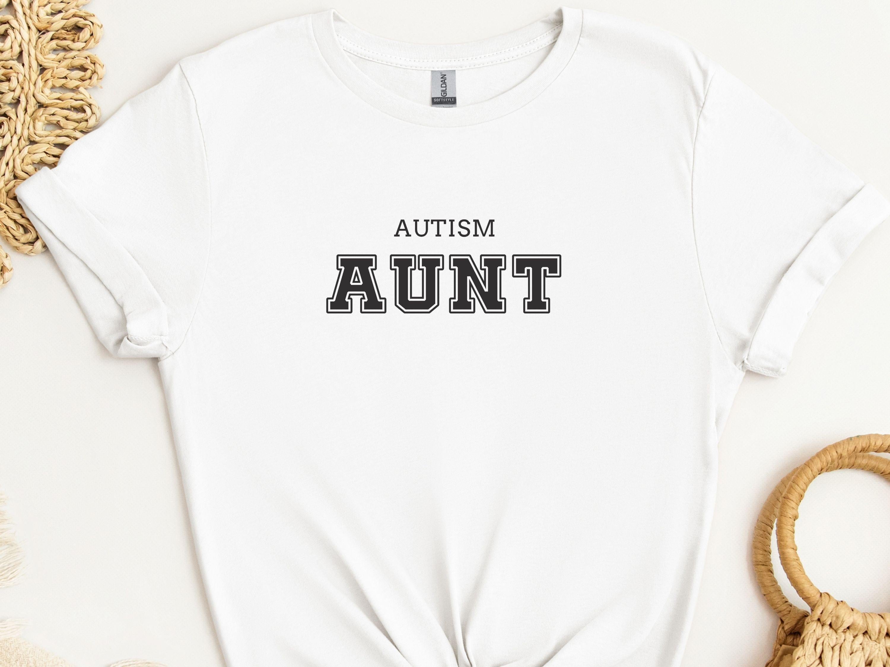 Autism Aunt College Tee-White-Neurodiversity, ADHD & Autism Awareness & Acceptance T-Shirt by Daily Bloom