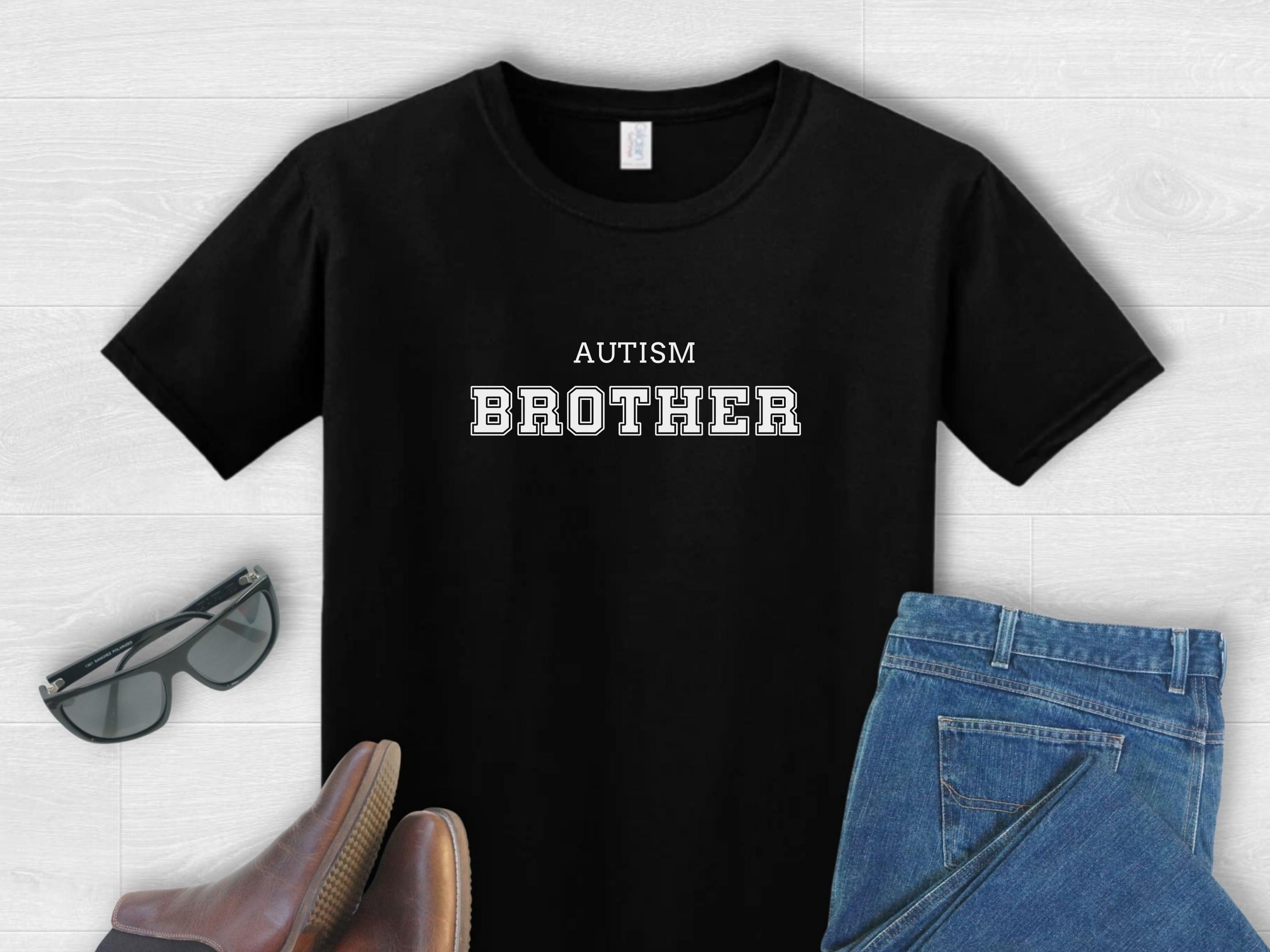 Autism Brother College Tee-Black-Neurodiversity, ADHD & Autism Awareness & Acceptance T-Shirt by Daily Bloom