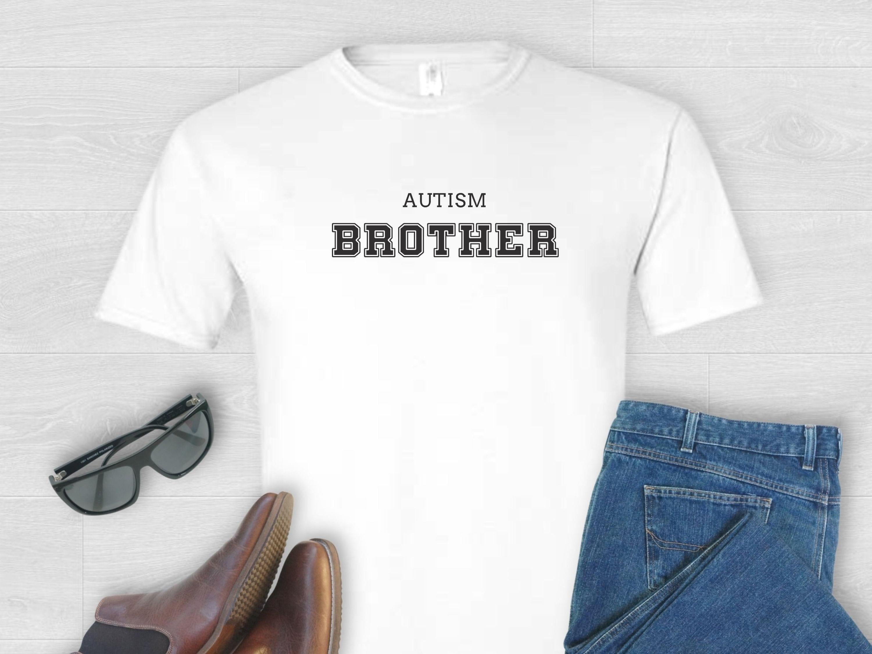 Autism Brother College Tee-White-Neurodiversity, ADHD & Autism Awareness & Acceptance T-Shirt by Daily Bloom