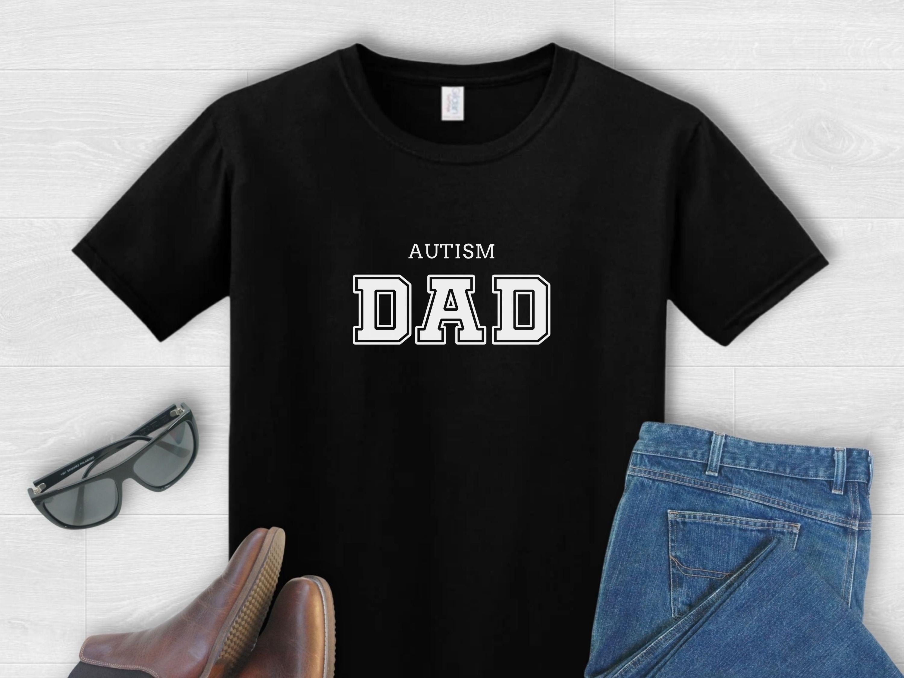 Autism Dad College Tee-Black-Neurodiversity, ADHD & Autism Awareness & Acceptance T-Shirt by Daily Bloom