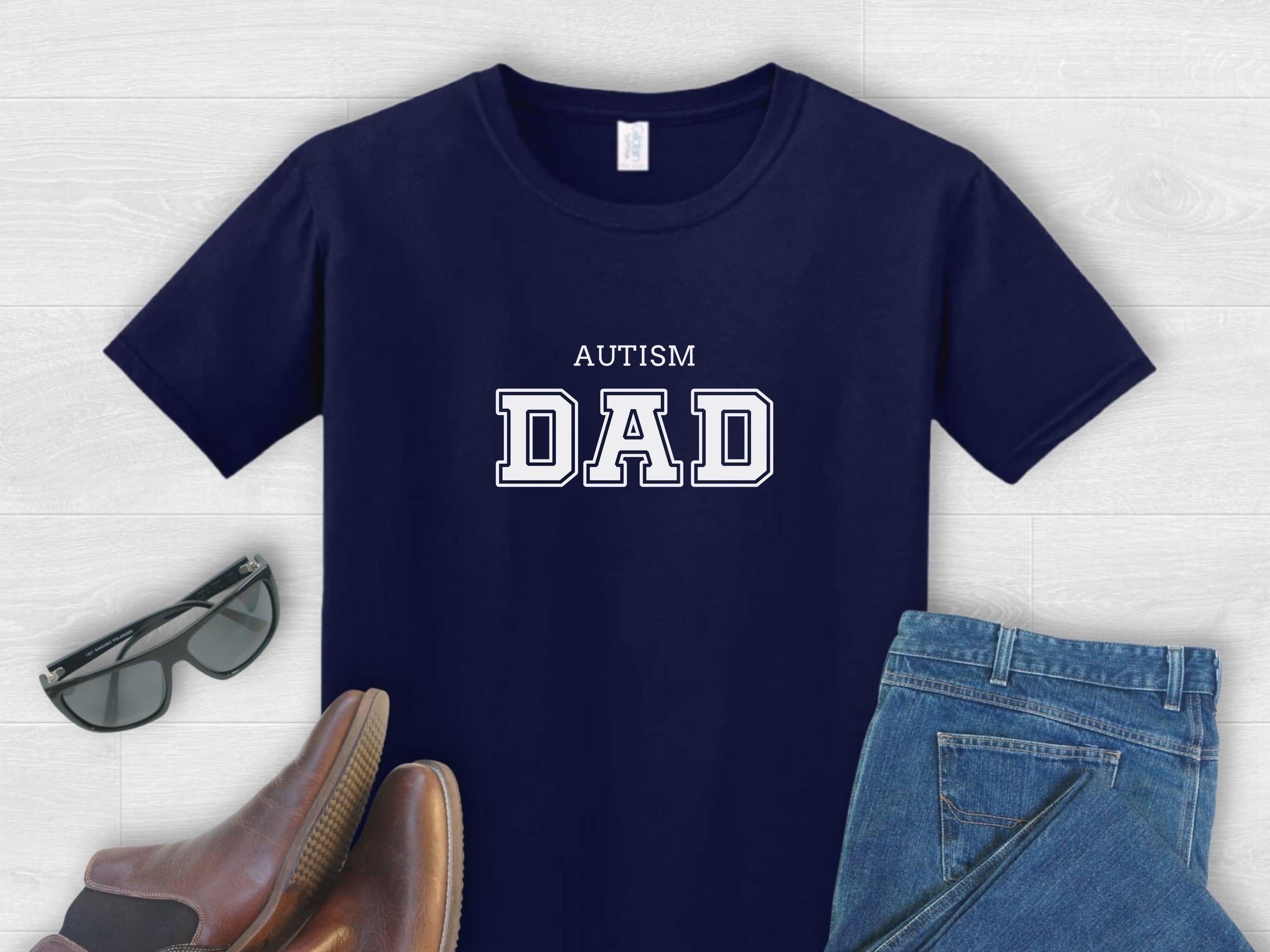 Autism Dad College Tee-Navy-Neurodiversity, ADHD & Autism Awareness & Acceptance T-Shirt by Daily Bloom