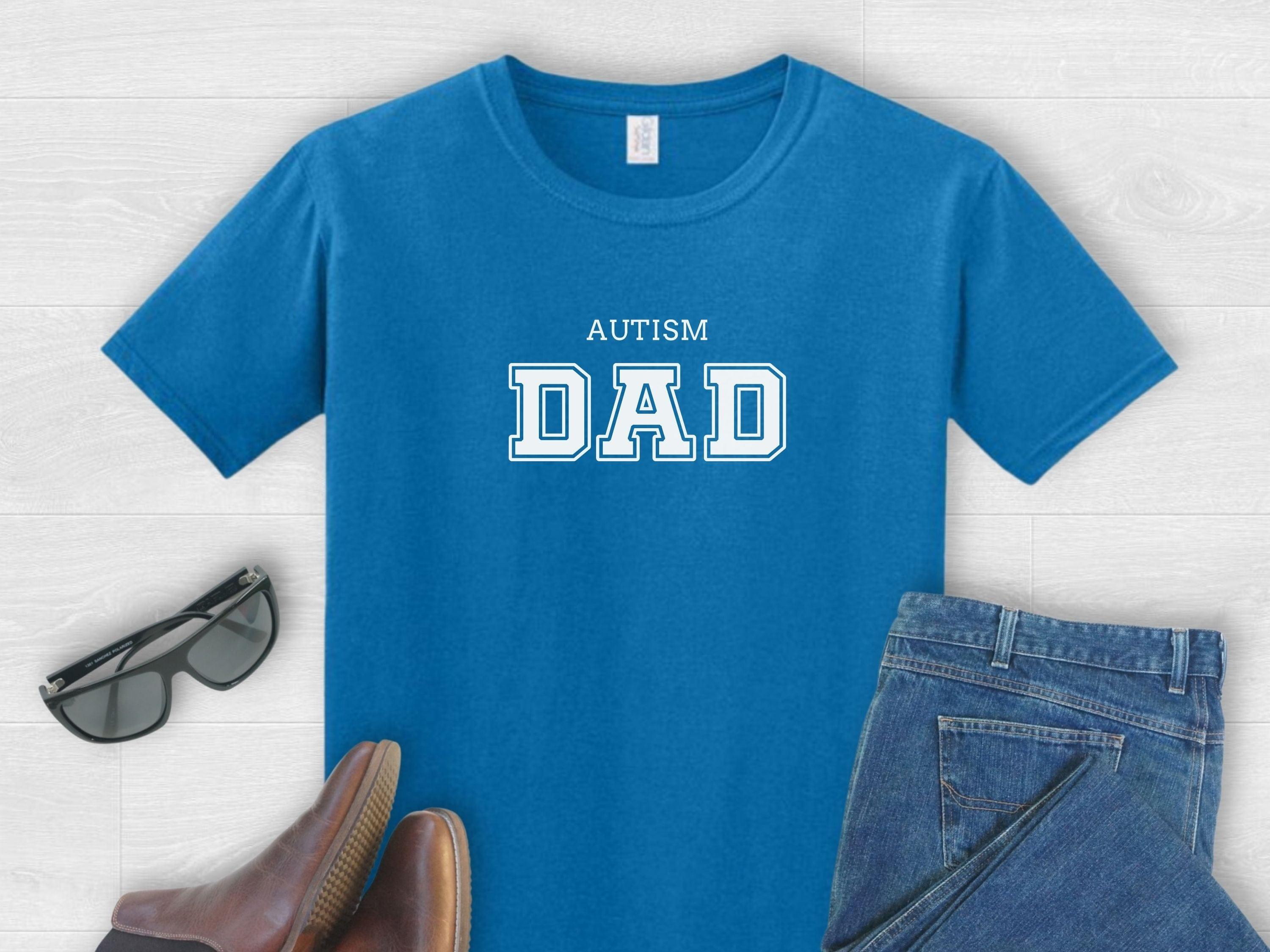 Autism Dad College Tee-Sapphire-Neurodiversity, ADHD & Autism Awareness & Acceptance T-Shirt by Daily Bloom